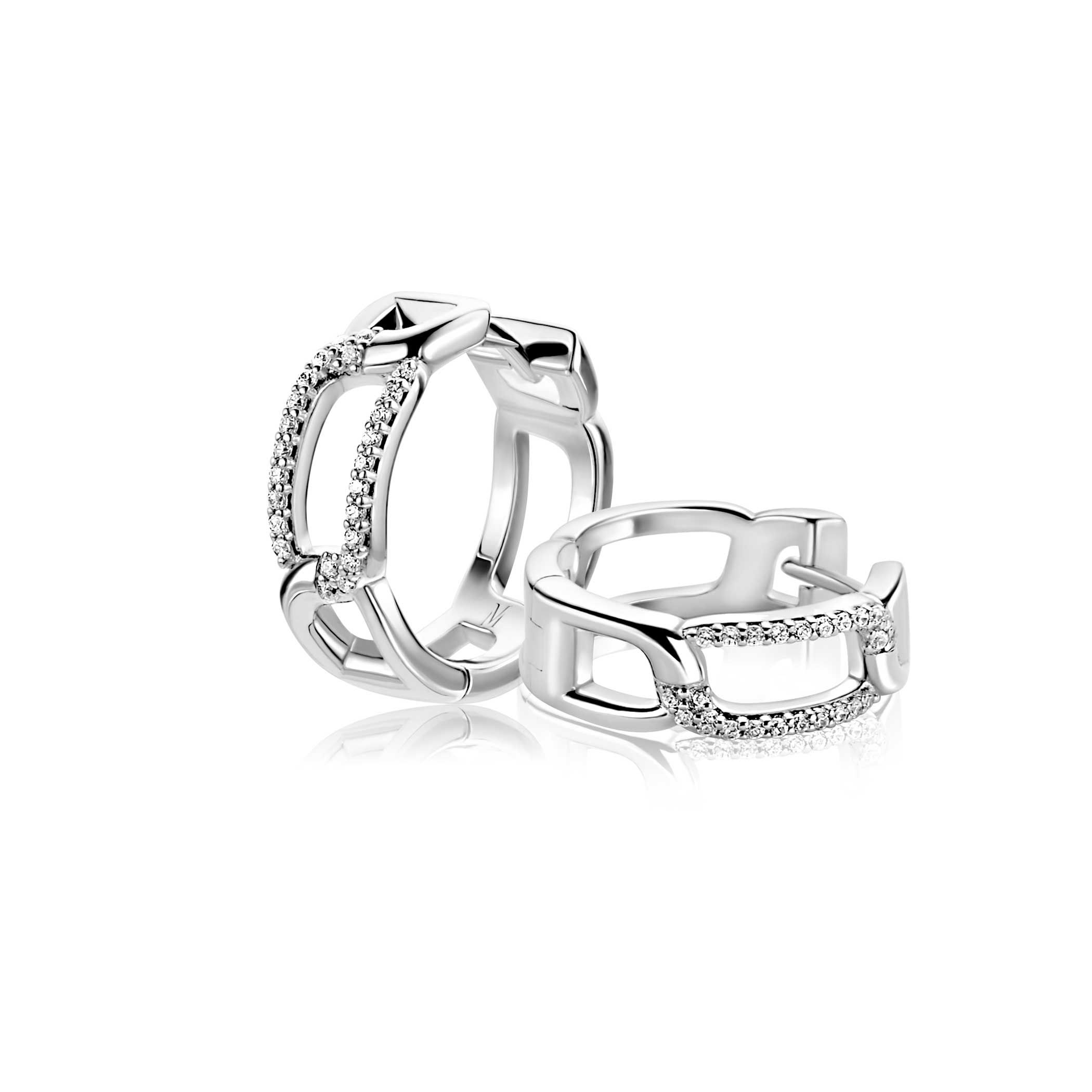 18mm Mart Visser by ZINZI silver hoop earrings with rectangular links and luxury hinge closure, adorned with white zirconia, MVO28