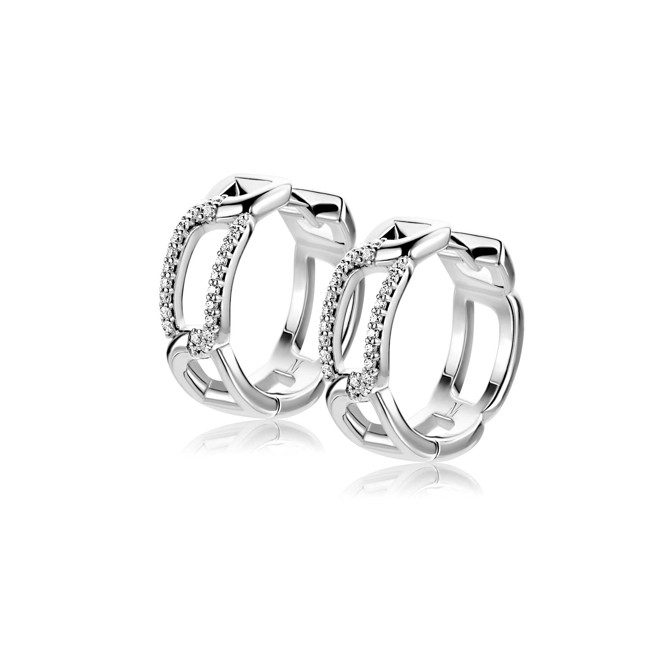 18mm Mart Visser by ZINZI silver hoop earrings with rectangular links and luxury hinge closure, adorned with white zirconia, MVO28