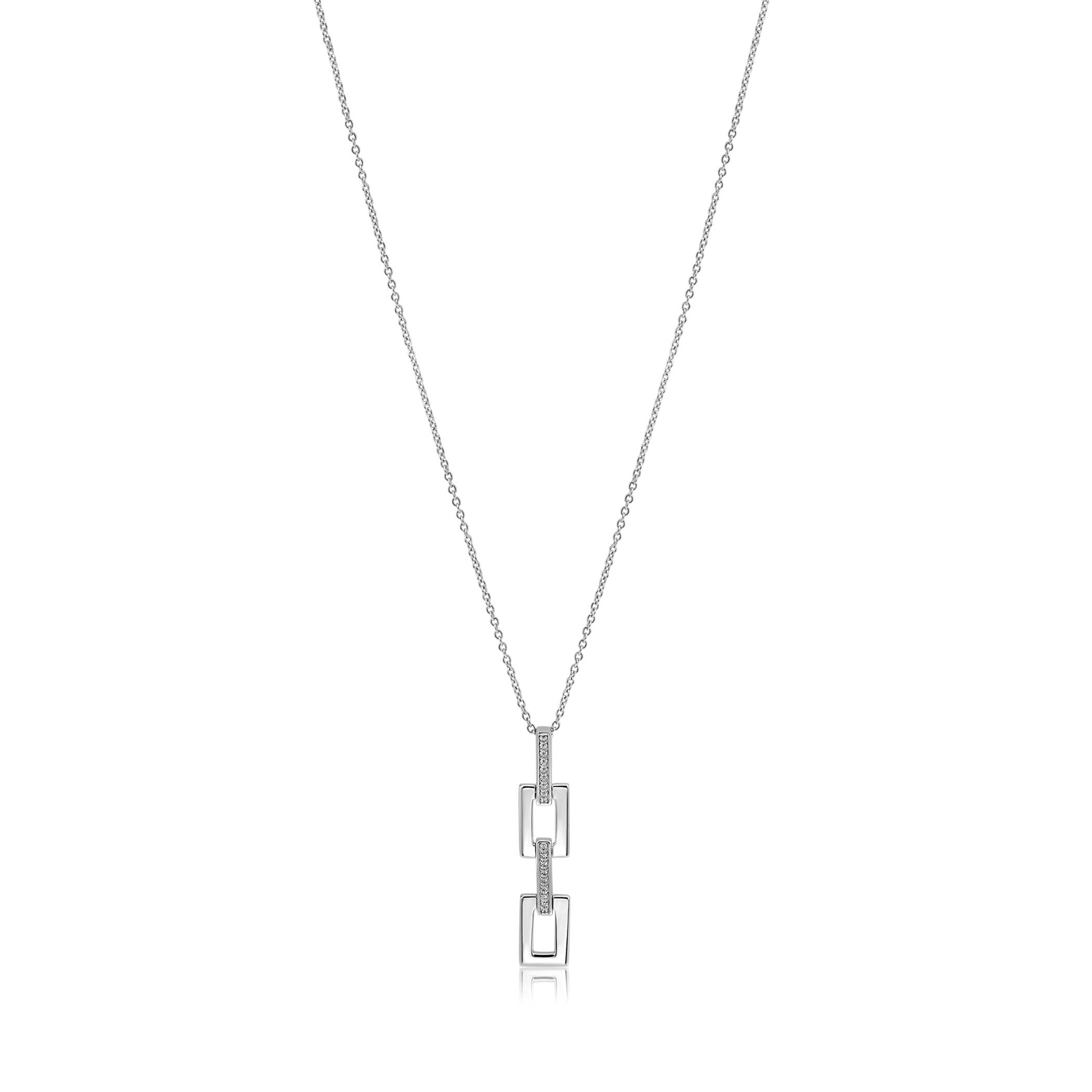 45cm Mart Visser by ZINZI silver necklace including a sleek rectangular pendant, 39mm, adorned with white zirconia, MVC27