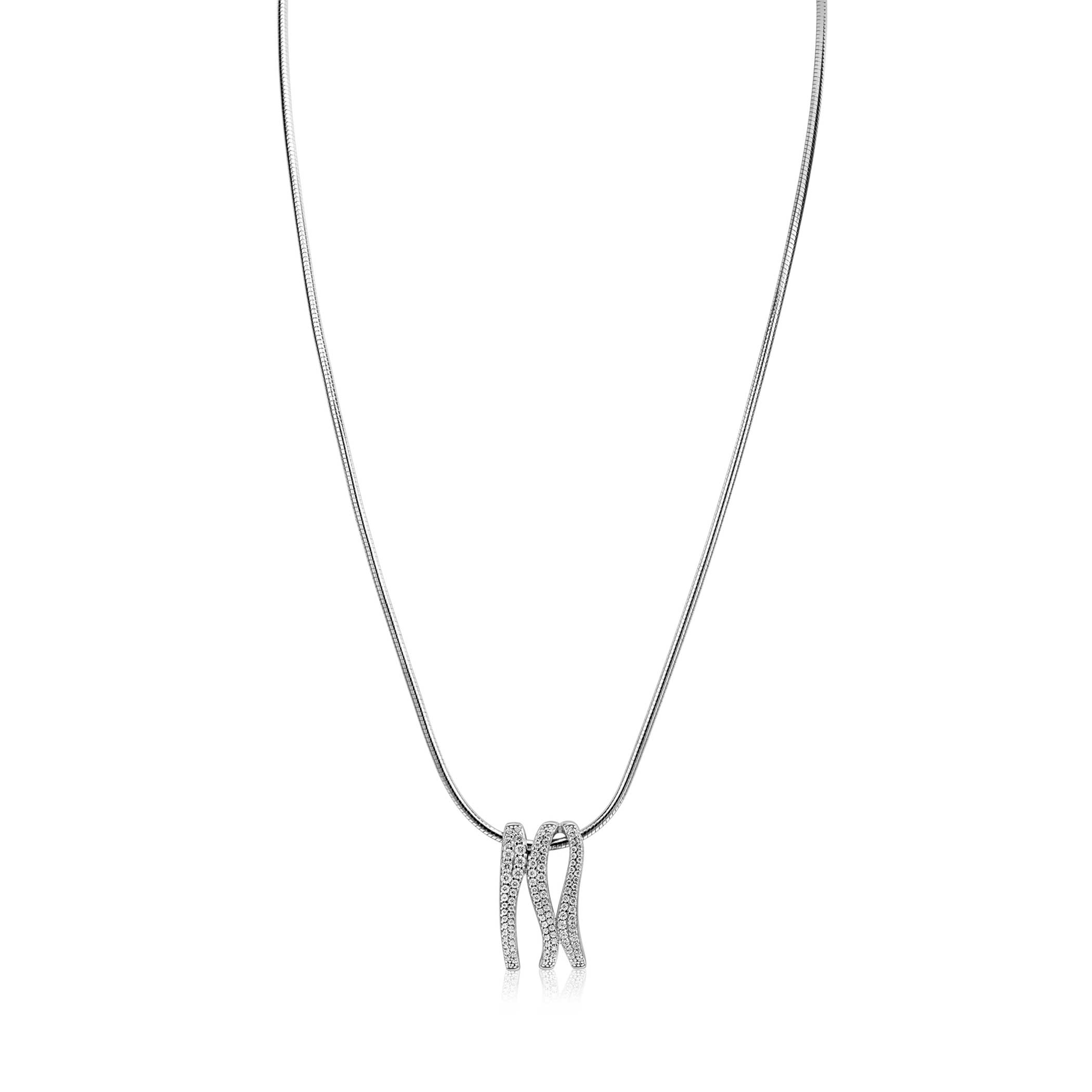 45cm Mart Visser by ZINZI silver snake chain including an organically shaped pendant, 21mm, adorned with white zirconia, MVC26