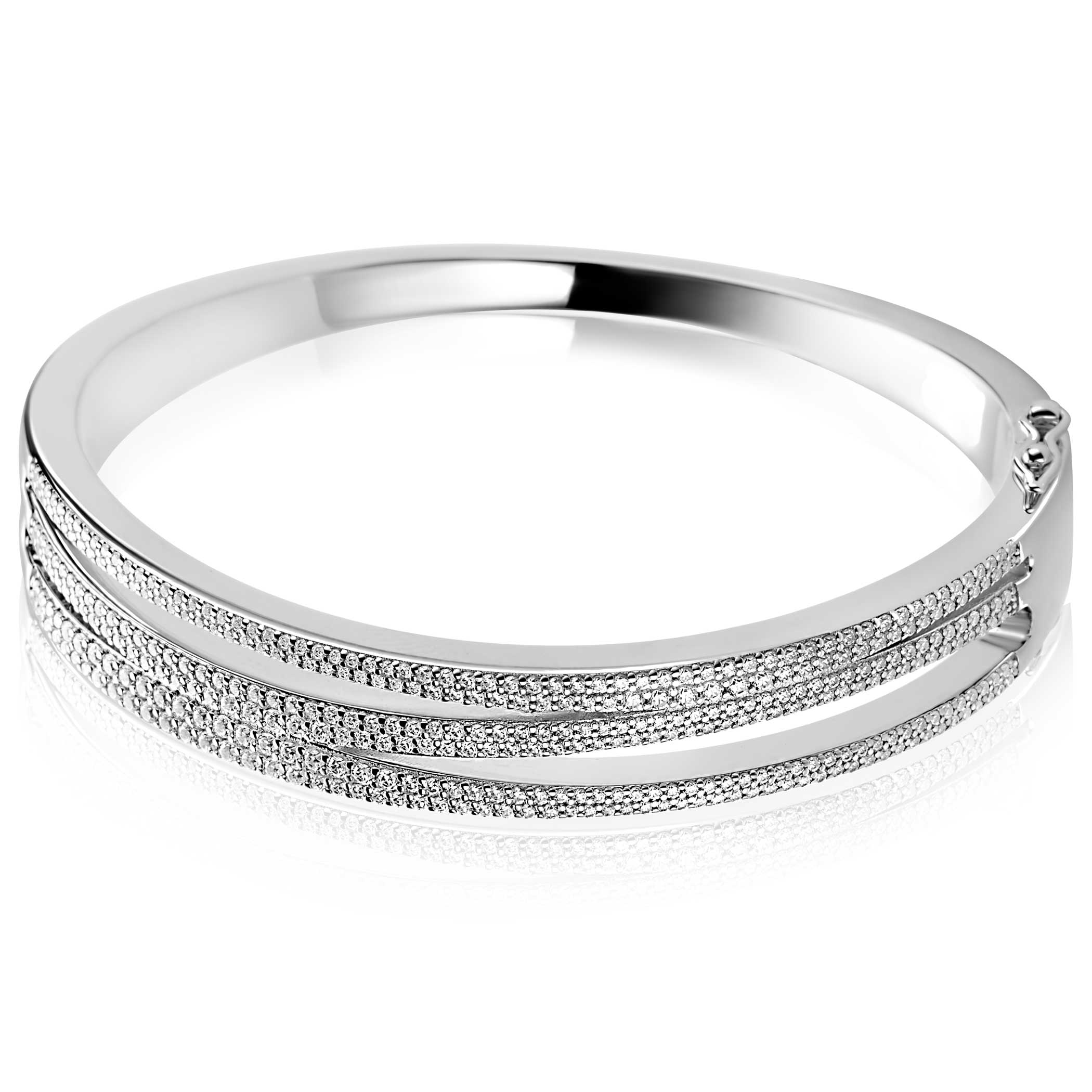 Mart Visser by ZINZI silver multi-look bangle bracelet, 12mm, organically shaped and adorned with white zirconia, MVA26