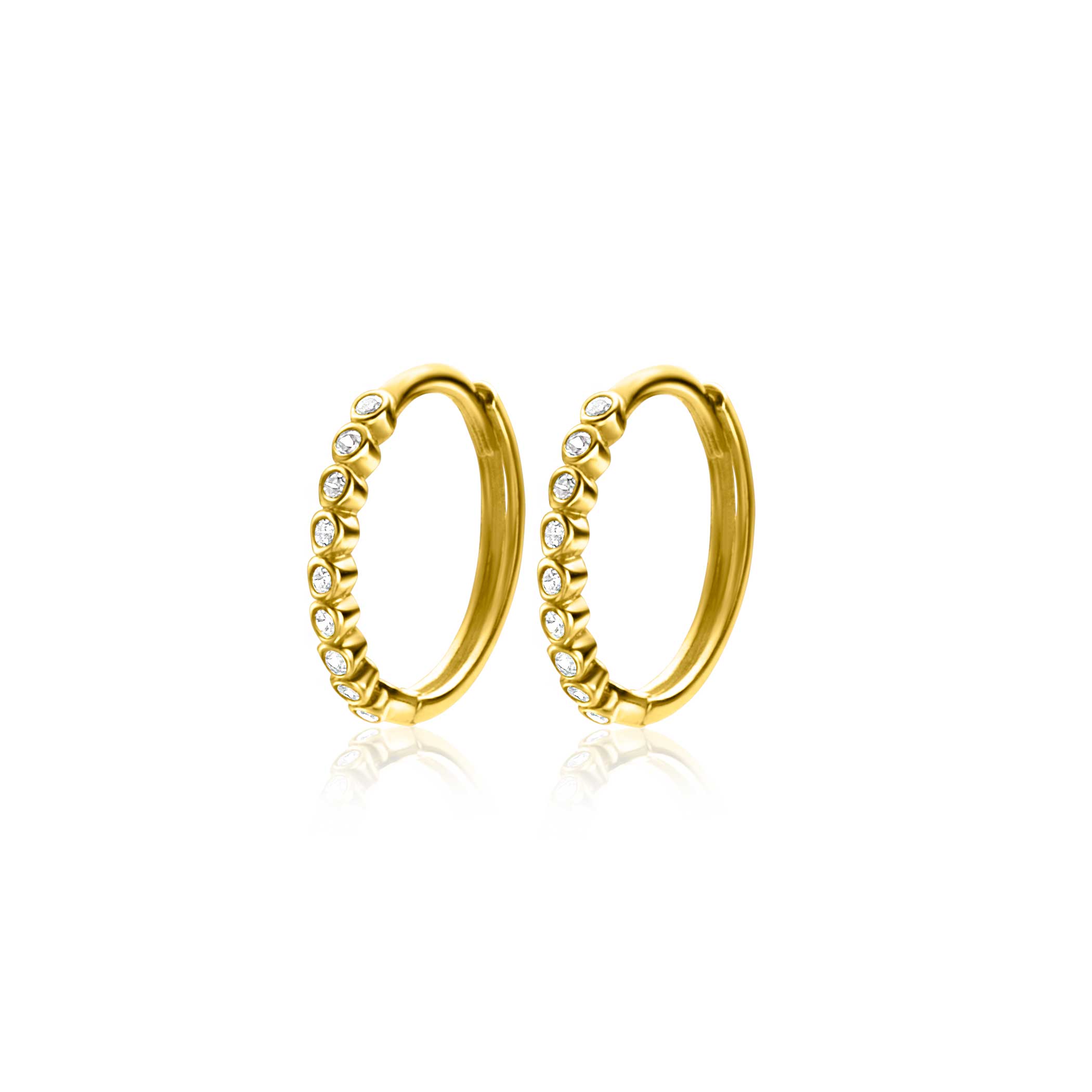 12mm ZINZI 14K Gold Hoop Earrings White Zirconias 12 x 1,5mm ZGO409