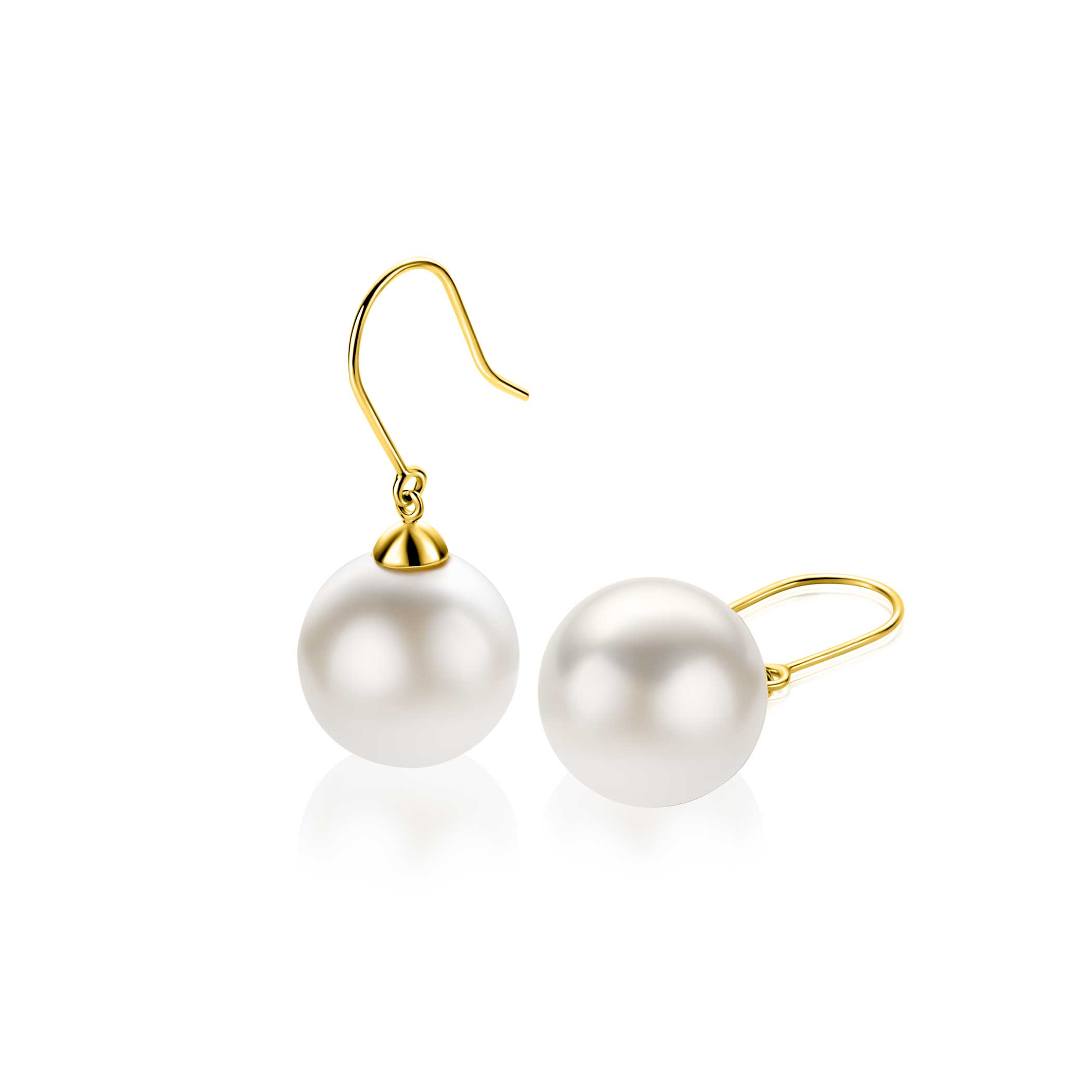 30mm ZINZI Gold 14-karat gold drop earrings with round white Swarovski crystal pearl, 12mm, ZGO25