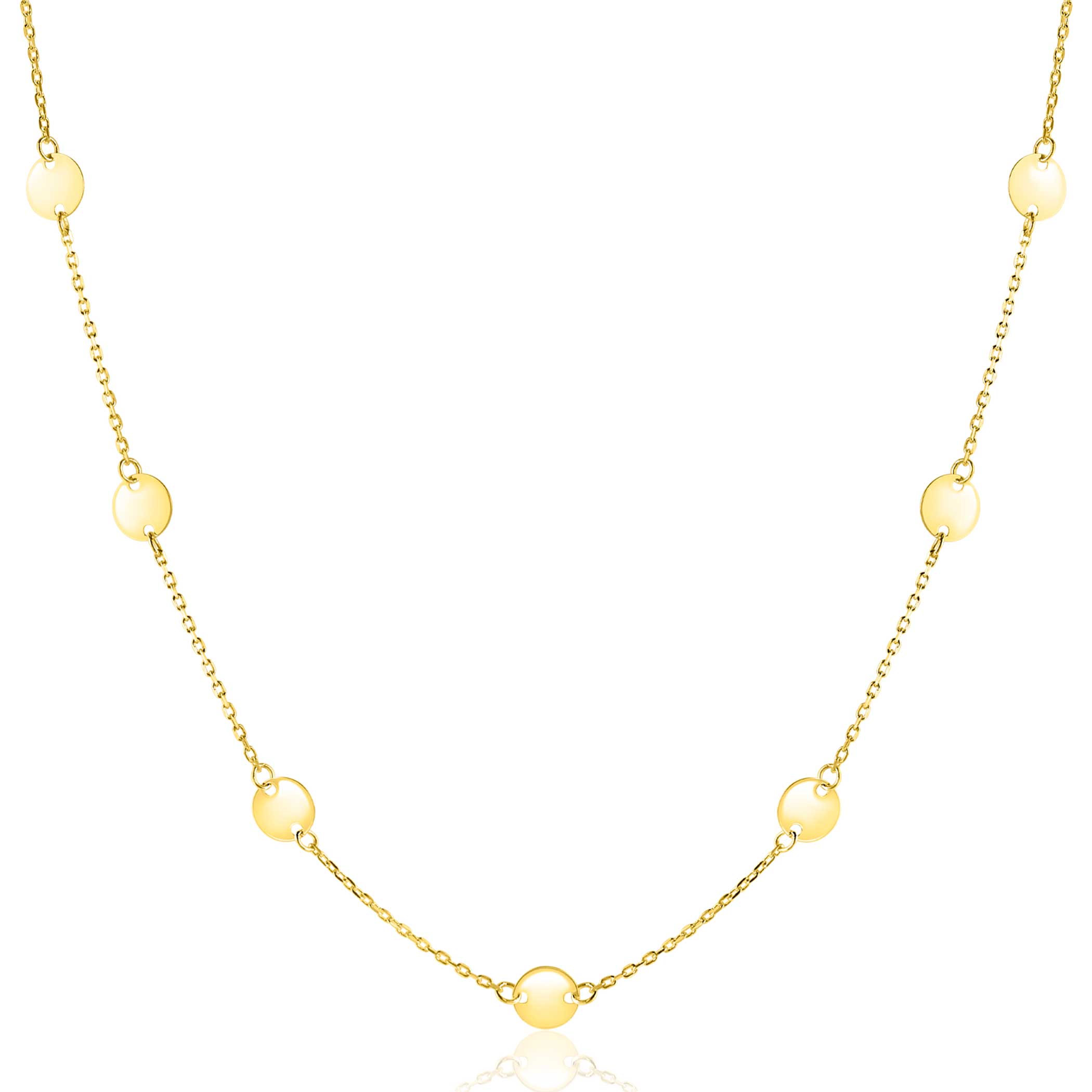 ZINZI Gold 14 carat gold necklace with delicate jasseron links and nine round smooth plates, 5mm wide, 42-45cm ZGC503
