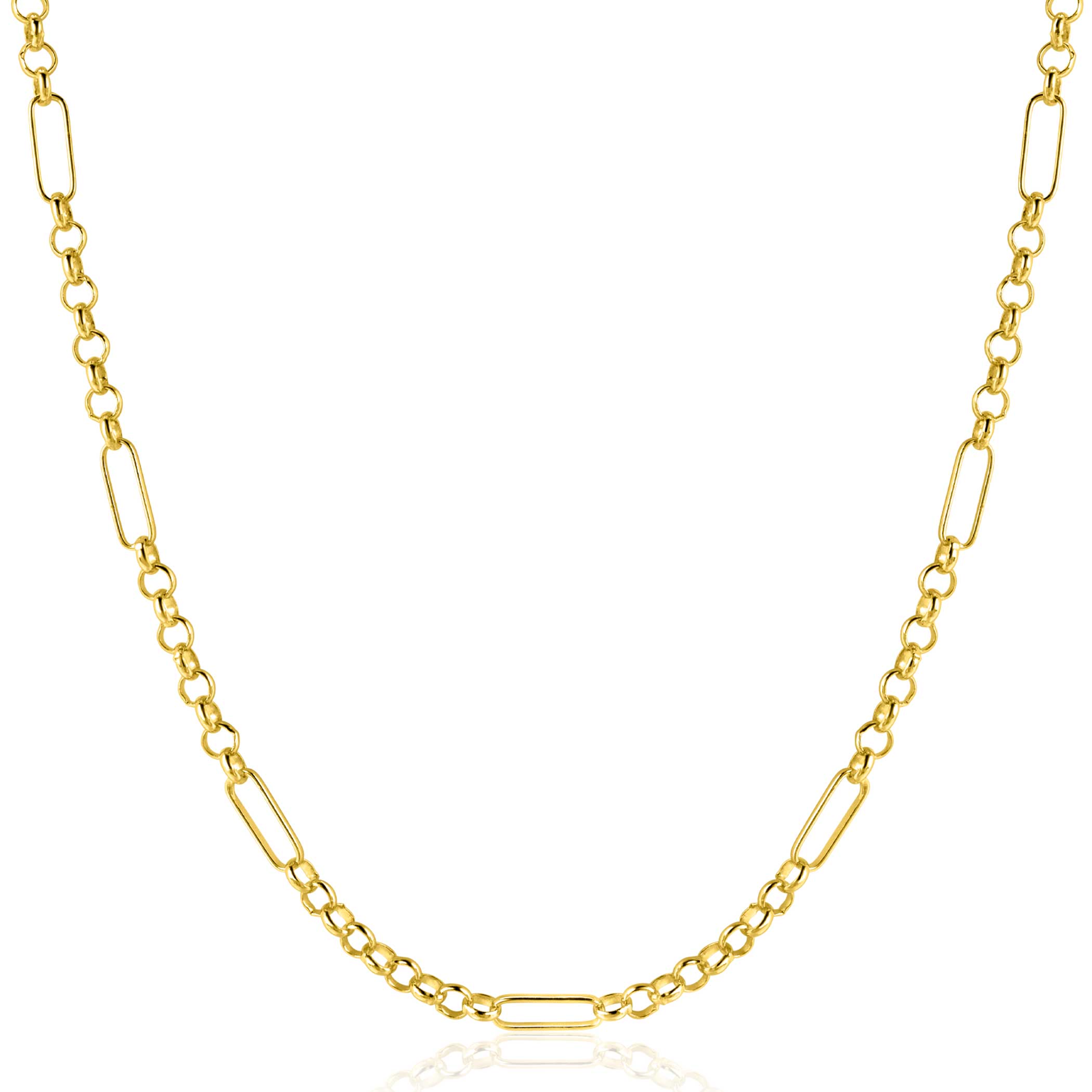 ZINZI Gold 14 karat solid gold necklace with paperclip links combined with curb links 41-43cm ZGC495
