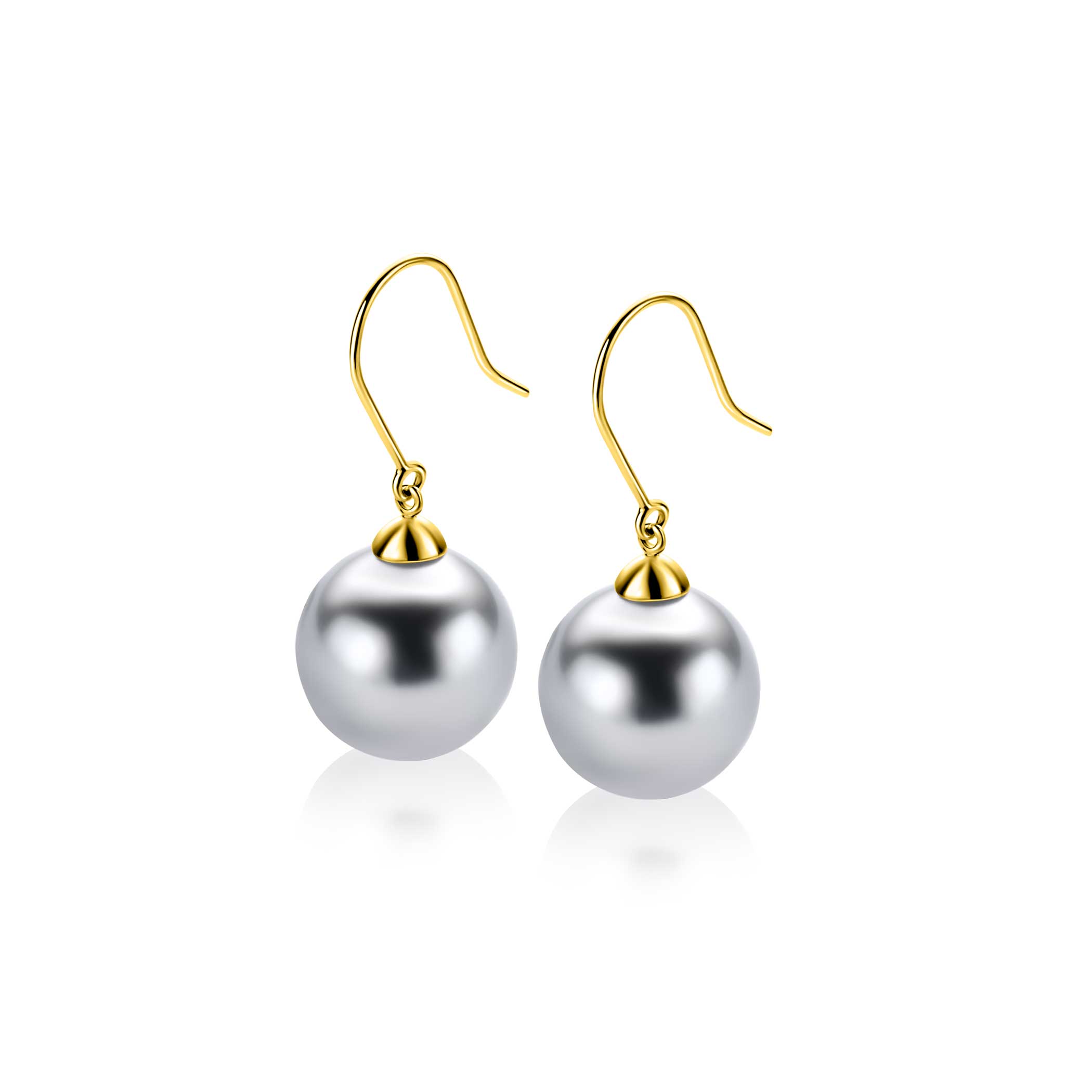 30mm ZINZI Gold 14-karat gold drop earrings with round gray Swarovski crystal pearl, 12mm, ZGO25GR