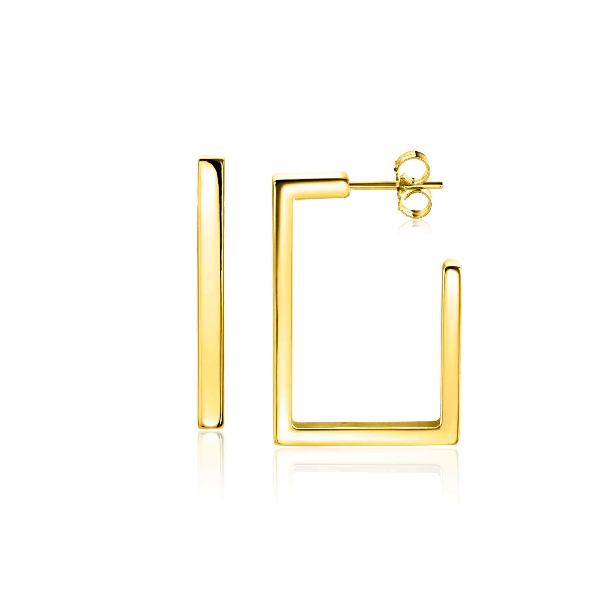 23mm ZINZI Gold 14 karat gold ear studs with large sleek square shape. Size 23 x 2.4mm. ZGO482
