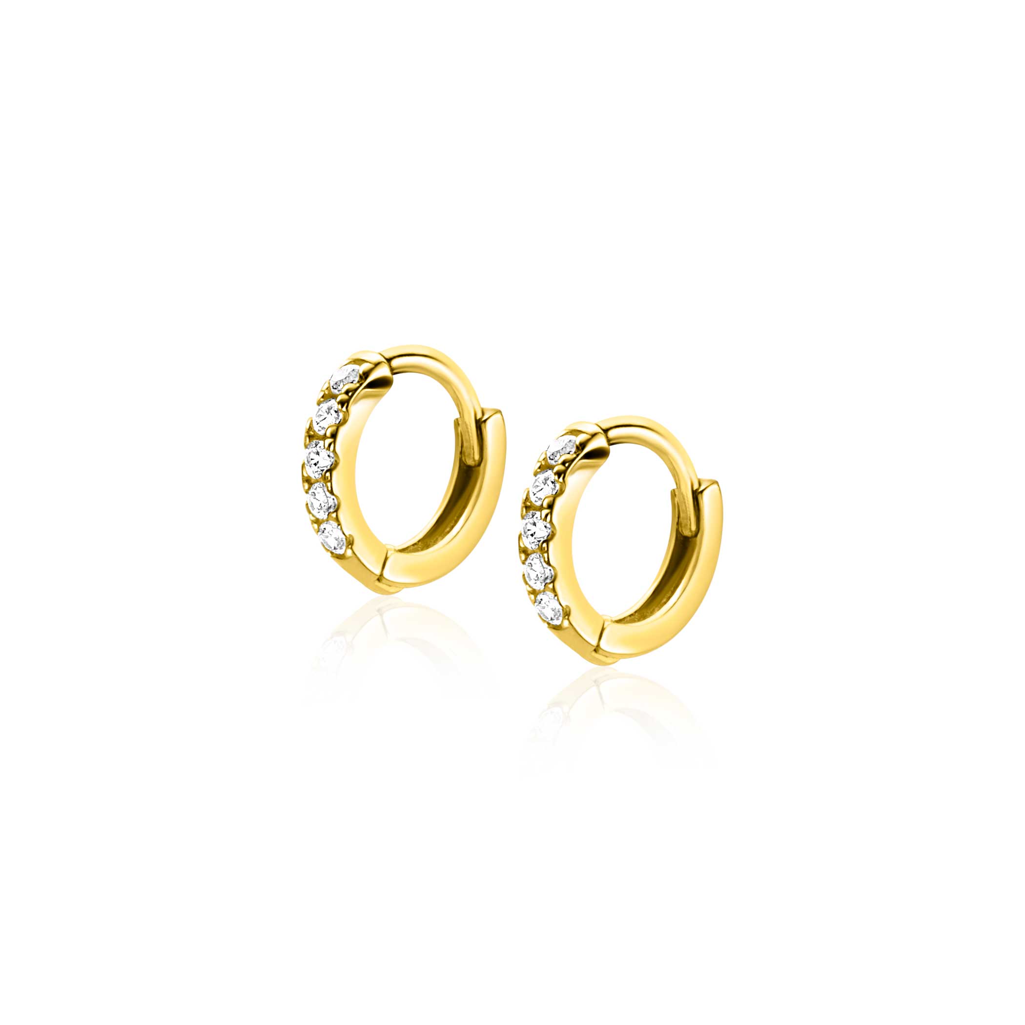 8mm ZINZI 14K Gold Hoop Earrings White Zirconias 8x1,6mm ZGO467