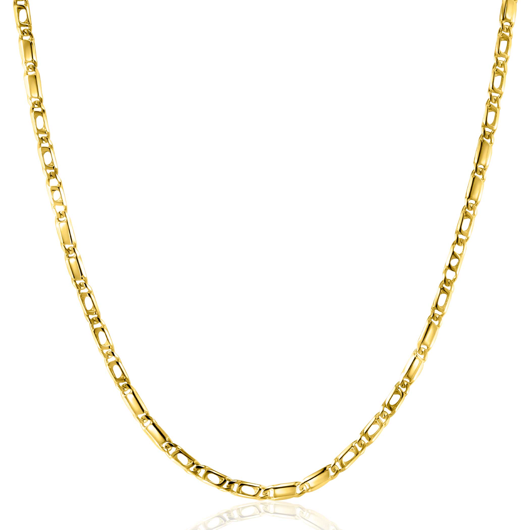 ZINZI Gold 14 carat solid gold necklace with hawk eye links and shiny plates, 2.6mm wide, 41-43cm ZGC499
