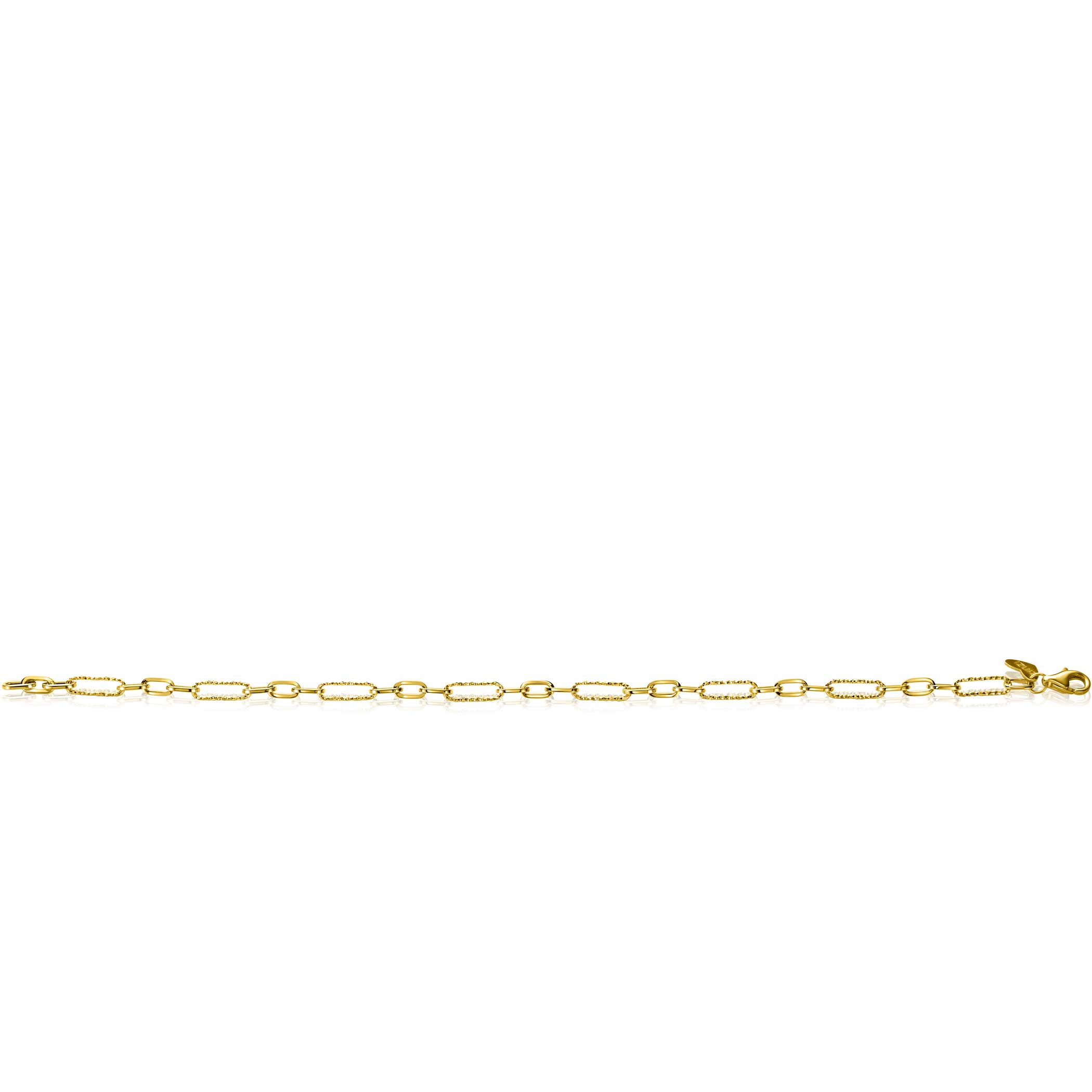 ZINZI Gold 14 karat gold bracelet with embellished paperclip links and oval links 3.5mm wide 19cm ZGA494
