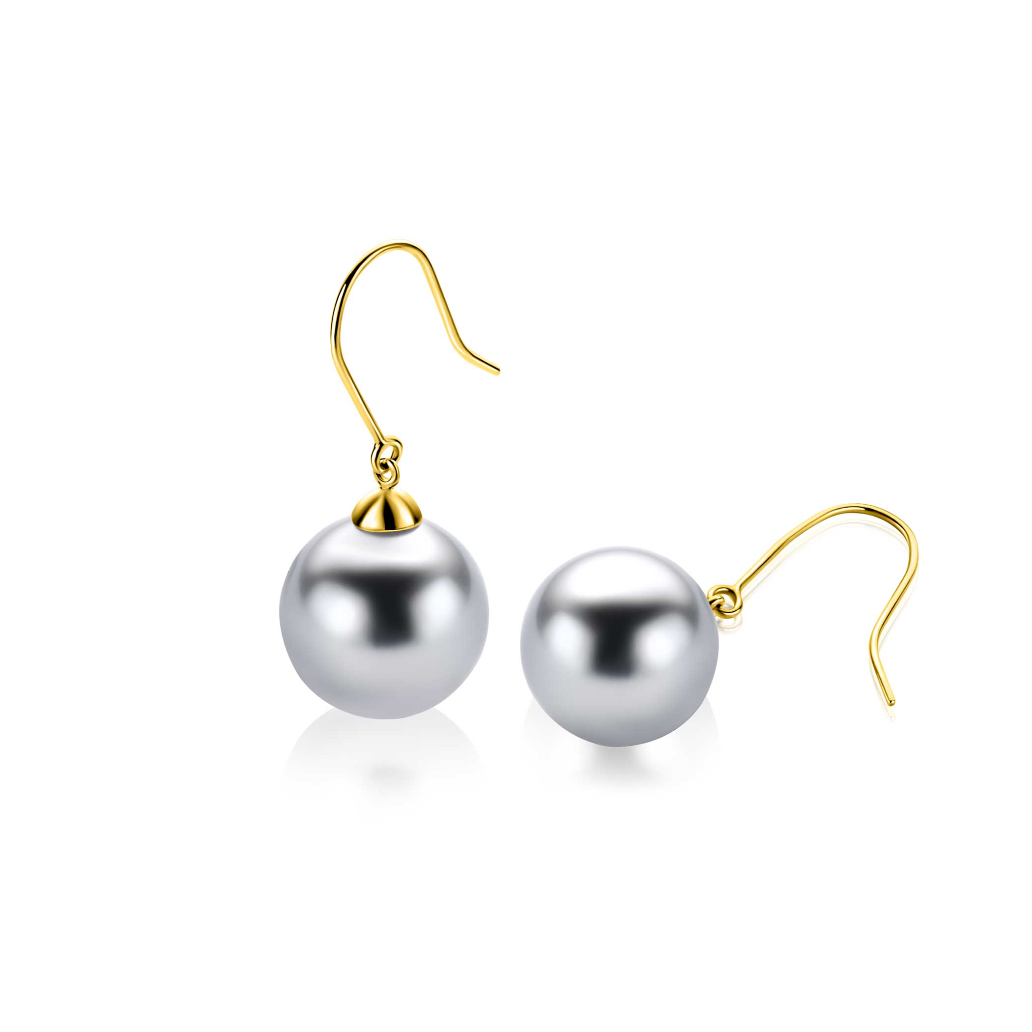 30mm ZINZI Gold 14-karat gold drop earrings with round gray Swarovski crystal pearl, 12mm, ZGO25GR