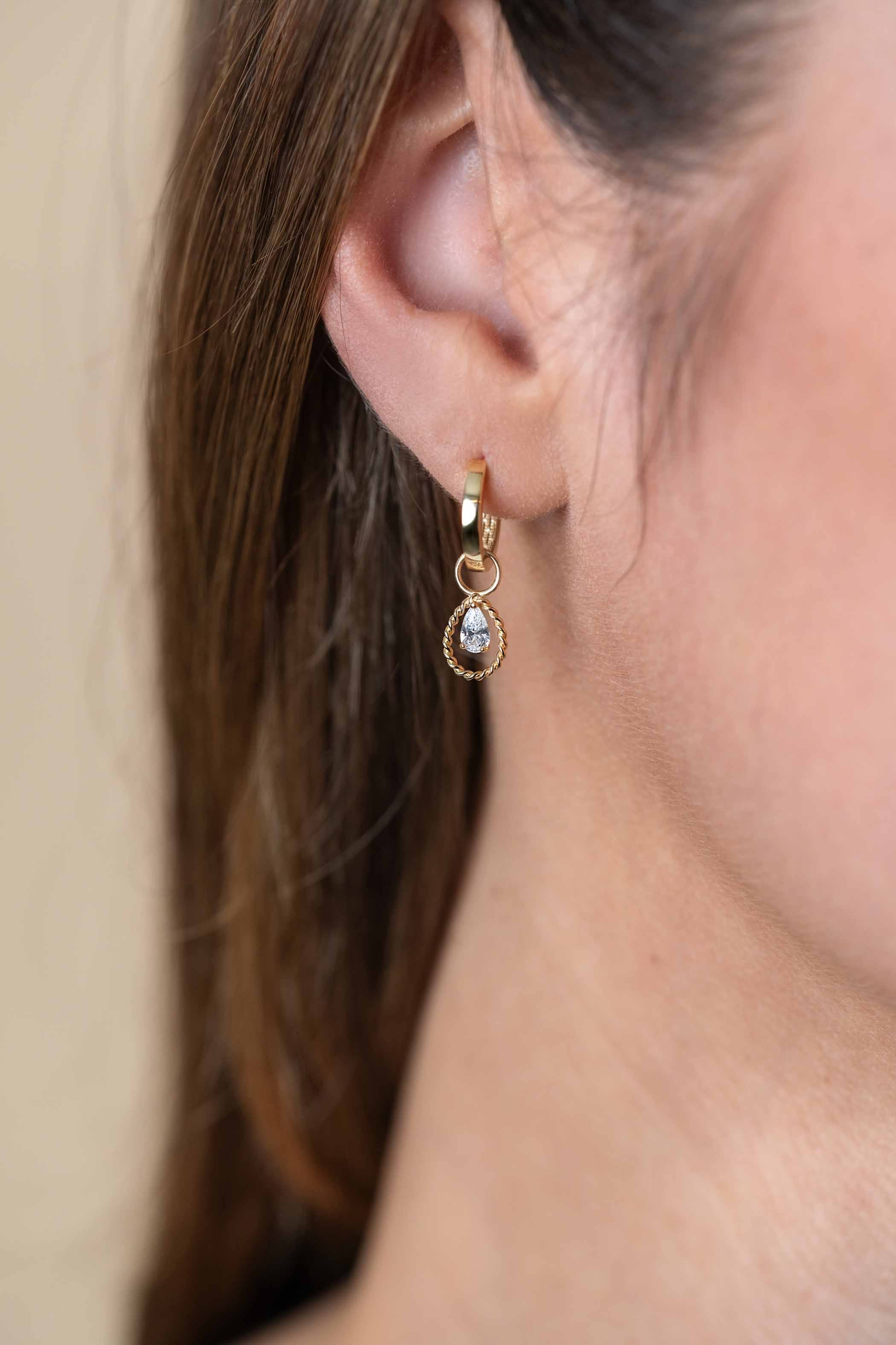 ZINZI 14K Gold Earrings Pendants Drop White Zirconia ZGCH478 (excl. hoop earrings)