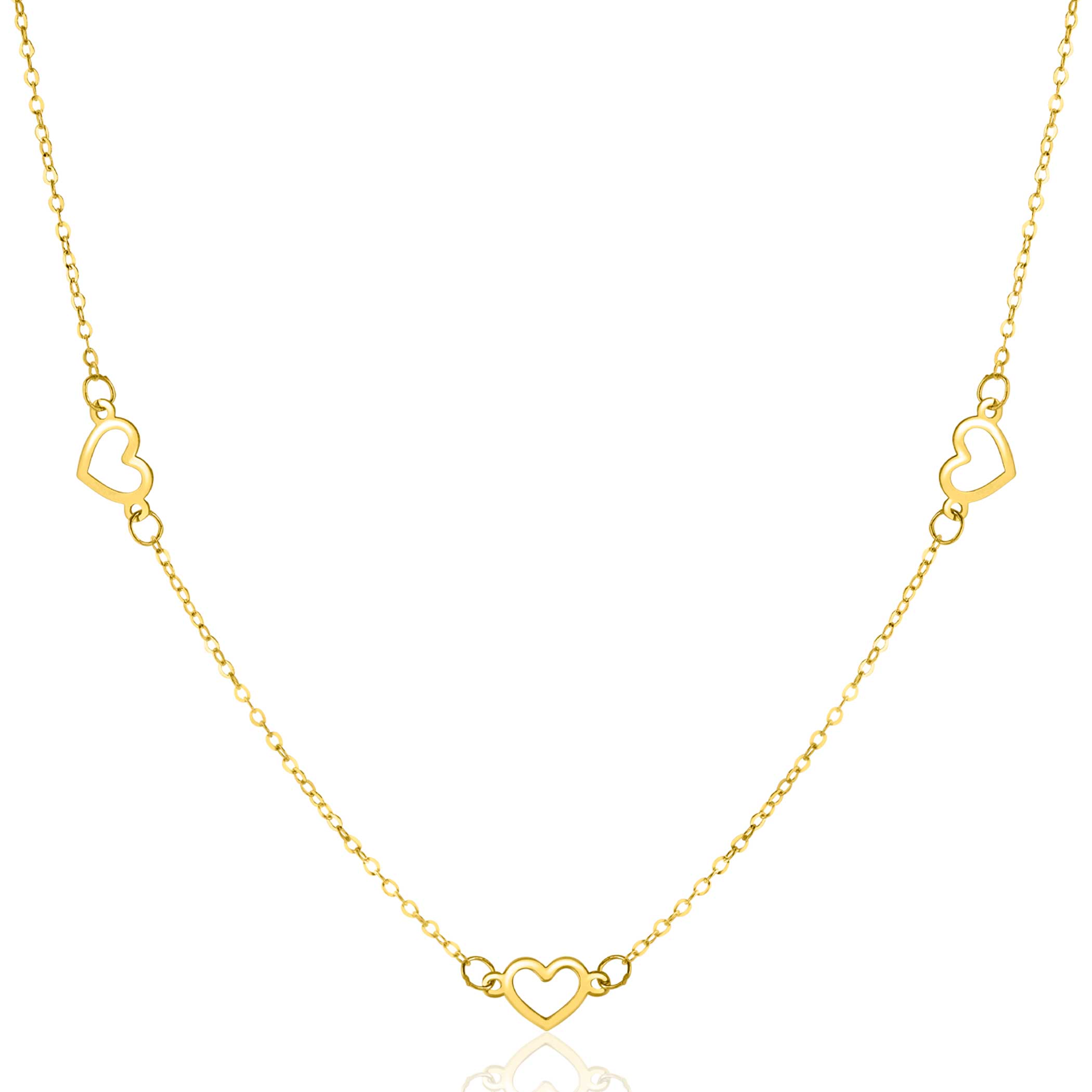 ZINZI Gold 14 carat gold necklace with delicate jasseron links and seven open hearts, 5mm wide, 42-45cm ZGC504
