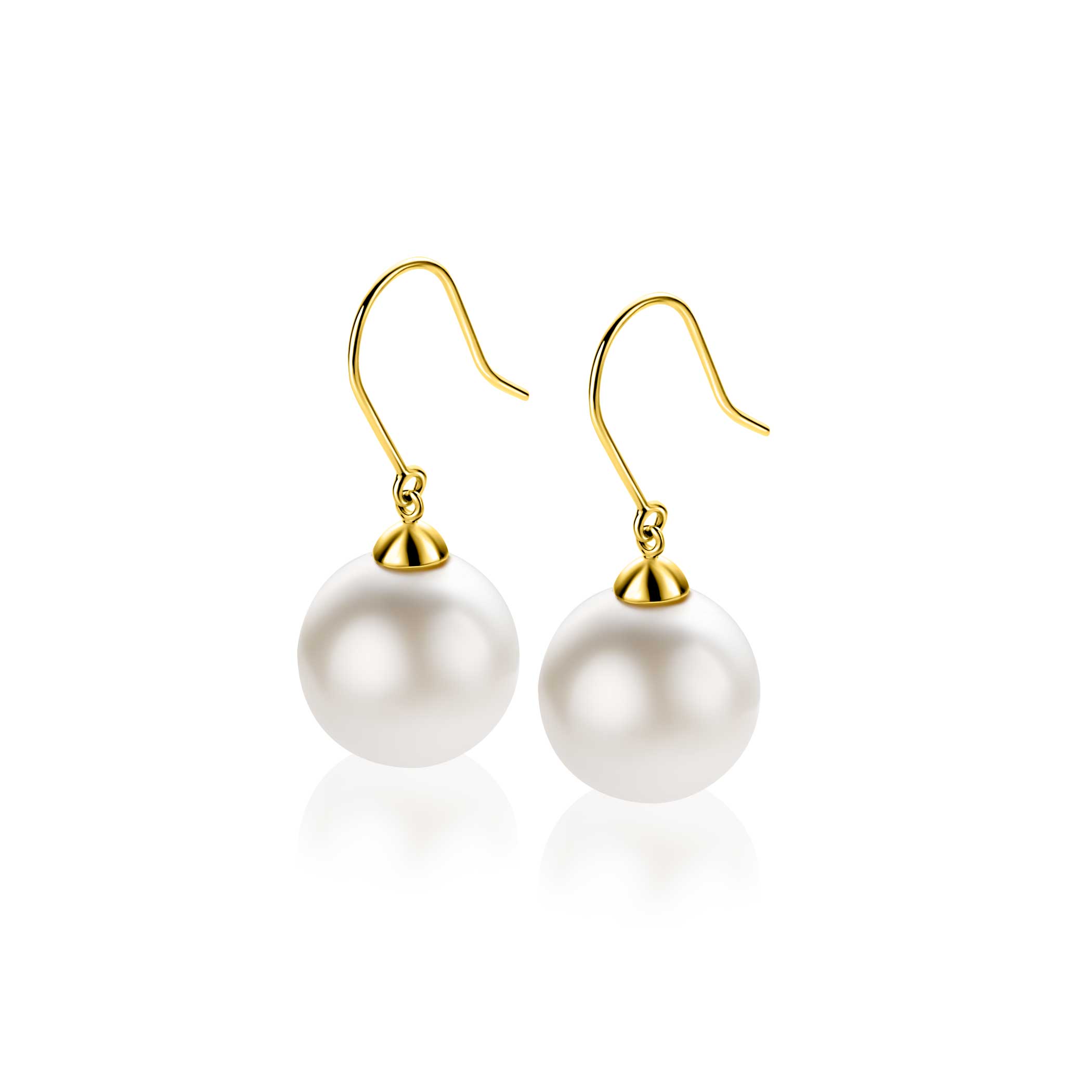 30mm ZINZI Gold 14-karat gold drop earrings with round white Swarovski crystal pearl, 12mm, ZGO25