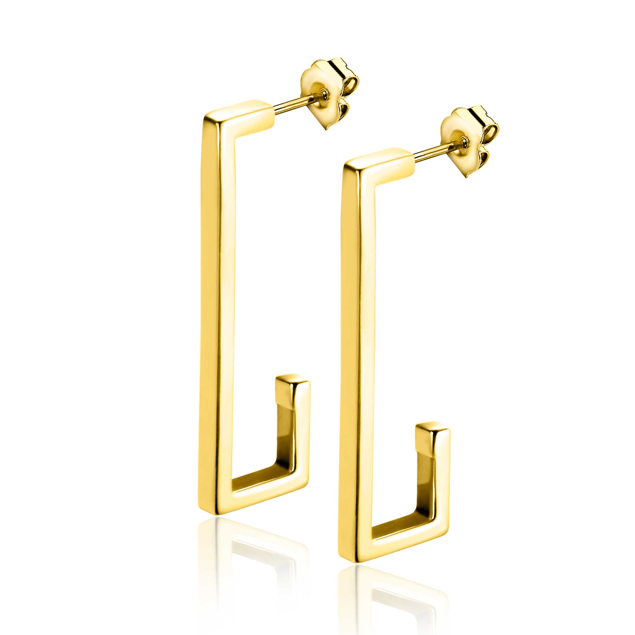 33mm ZINZI Gold 14 karat gold ear studs with large sleek rectangular shape. Size 33 x 2.4mm. ZGO483
