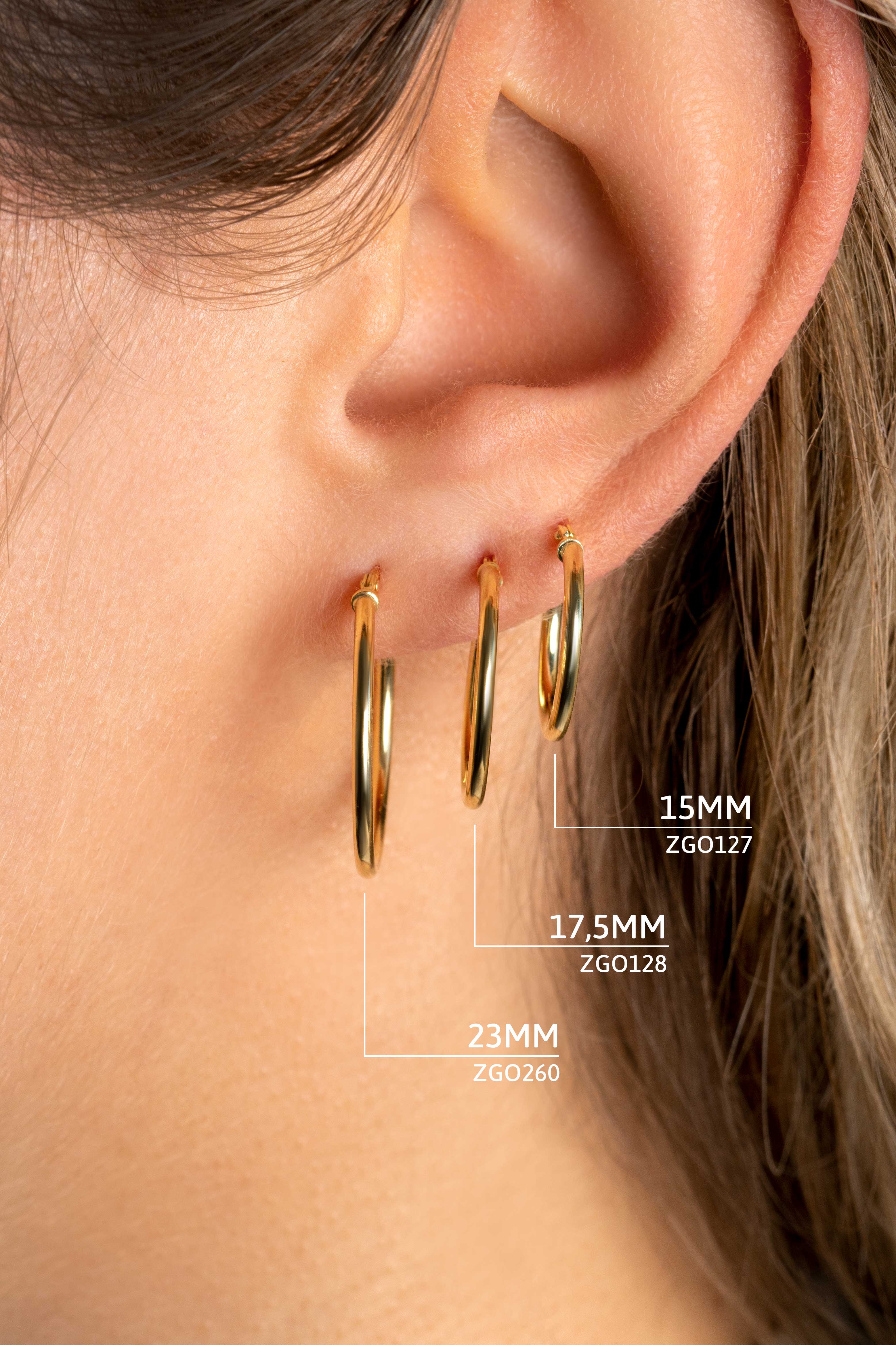 ZINZI 14K Gold Hoop Earrings Round Tube 23 x 1,5mm ZGO260