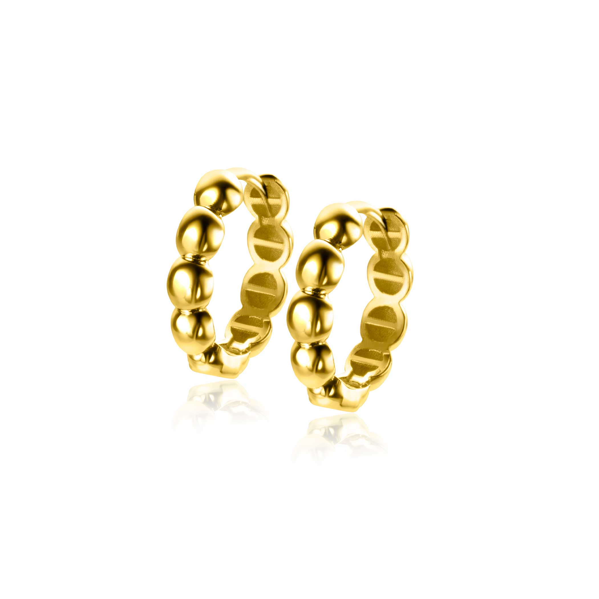 15mm ZINZI Gold 14 karat gold hoop earrings with ball design and luxurious hinged closure 15mm x 3.3mm tube ZGO508
