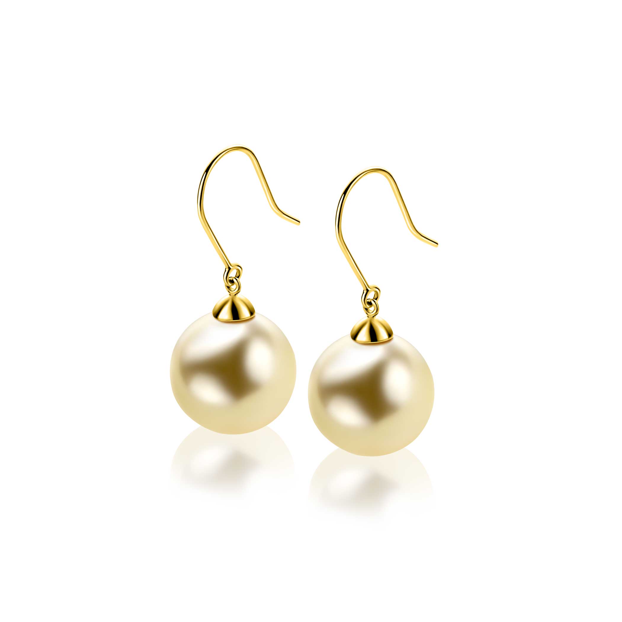 30mm ZINZI Gold 14-karat gold drop earrings with round gold-colored Swarovski crystal pearl, 12mm, ZGO25G