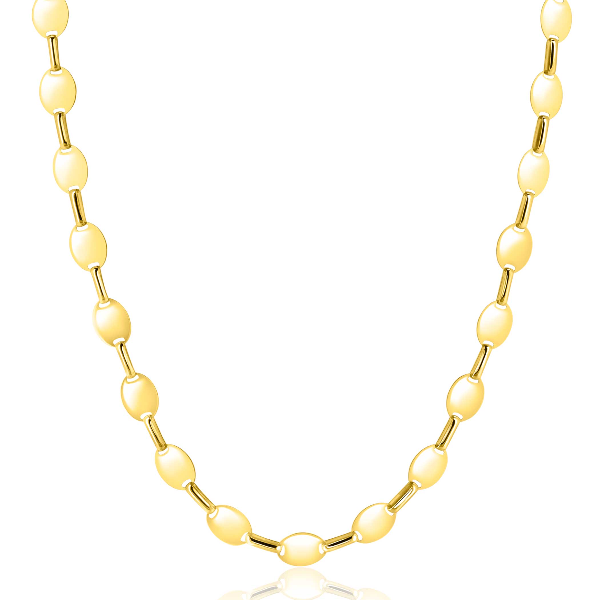 ZINZI Gold 14 karat solid gold link chain necklace with smooth oval plates, 6mm wide, 45cm long ZGC496
