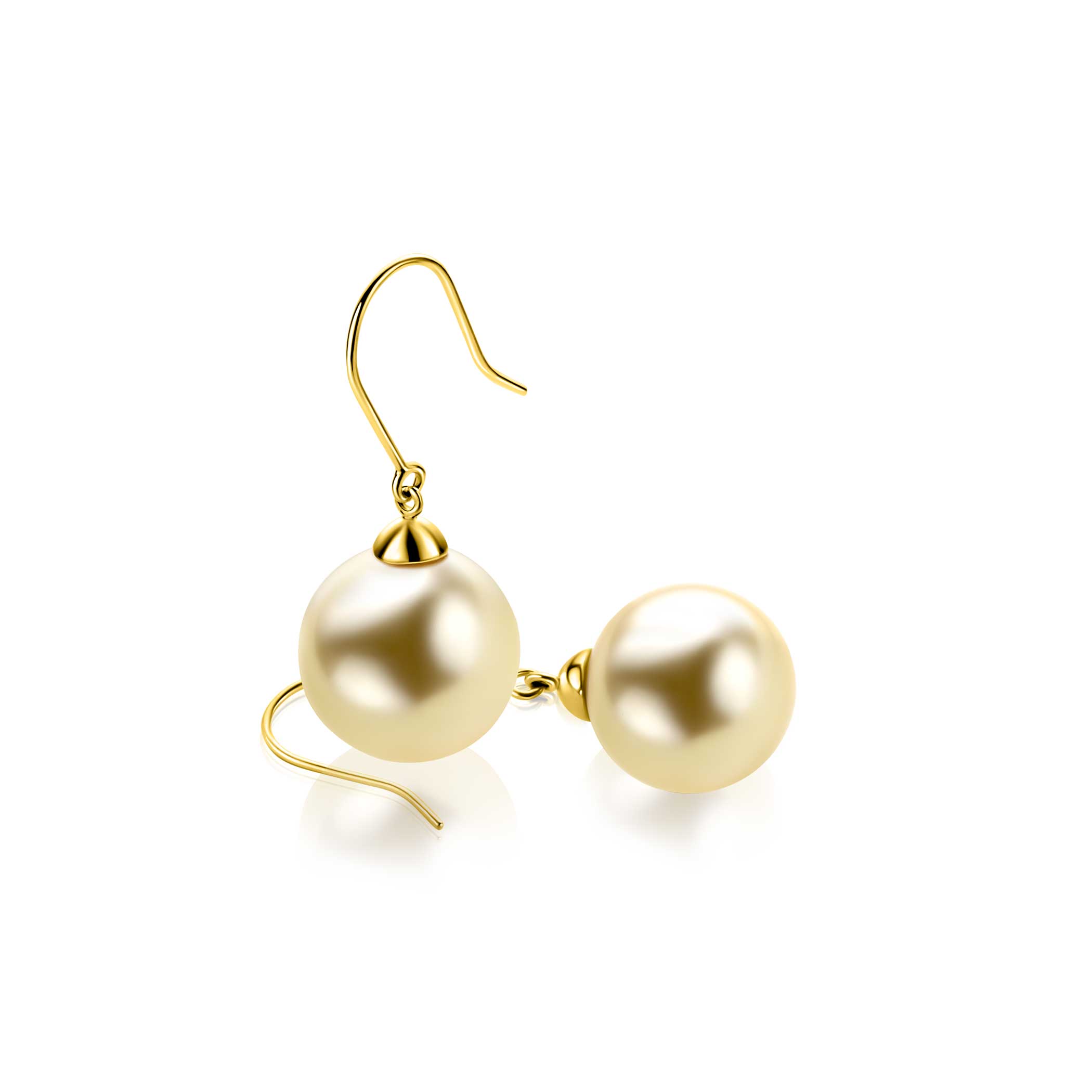 30mm ZINZI Gold 14-karat gold drop earrings with round gold-colored Swarovski crystal pearl, 12mm, ZGO25G