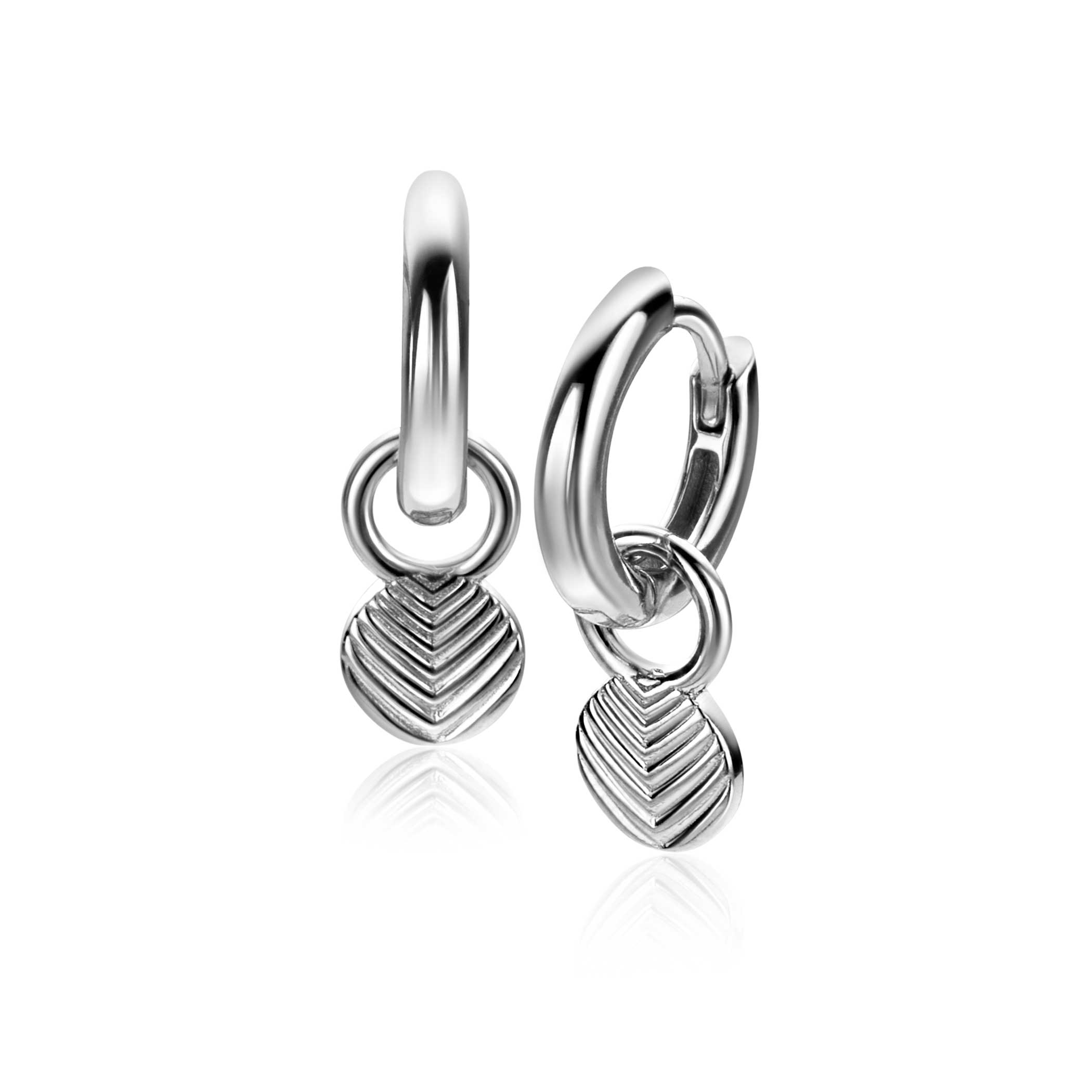 11mm ZINZI silver charm earrings in round shape, engraved with feather motif ZICH2644 (without hoop earrings)