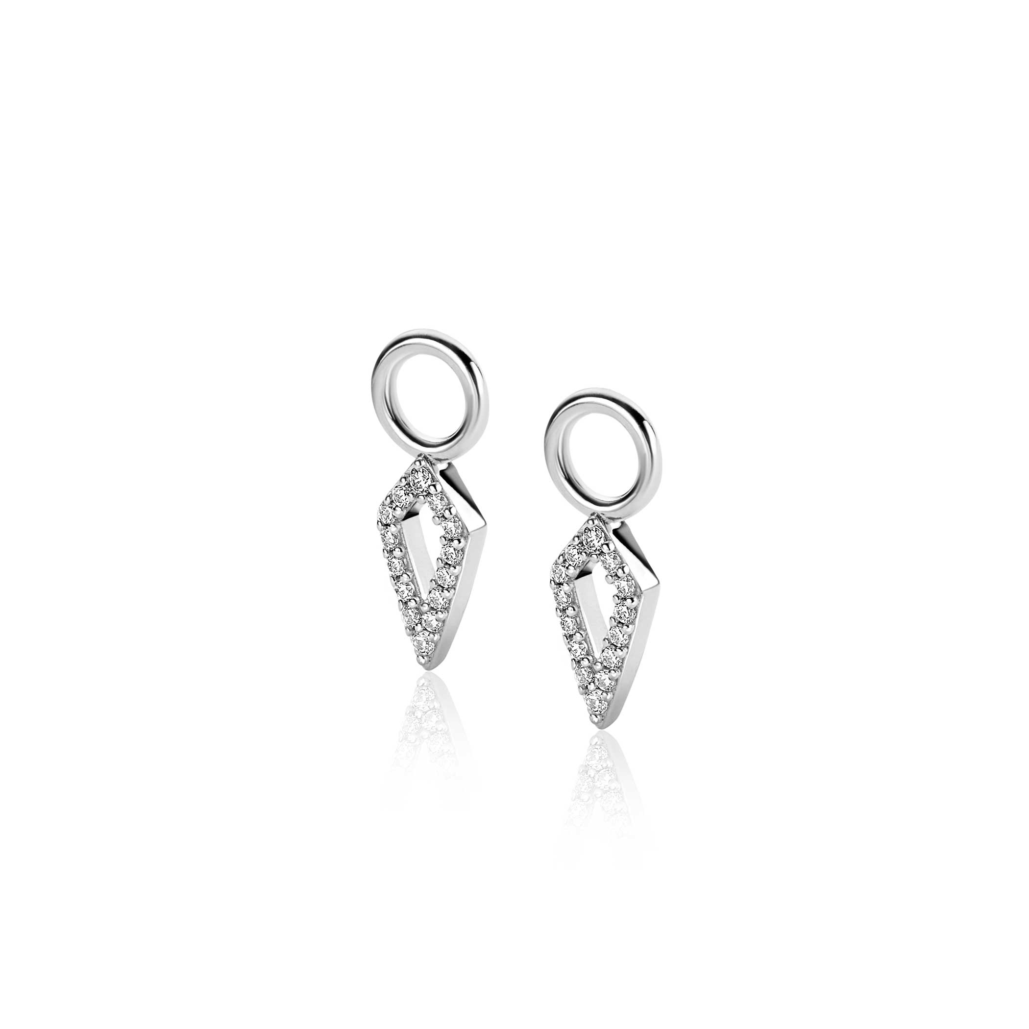 15mm ZINZI Sterling Sterling Silver Ear Pendants Open Diamond-shape White Zirconias ZICH2497 (excl. hoop earrings)