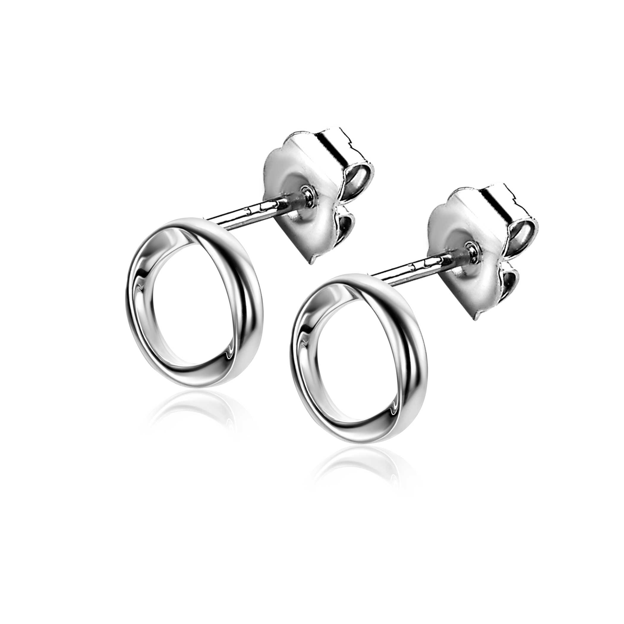 9mm ZINZI silver stud earrings open circle with organic shape ZIO2611