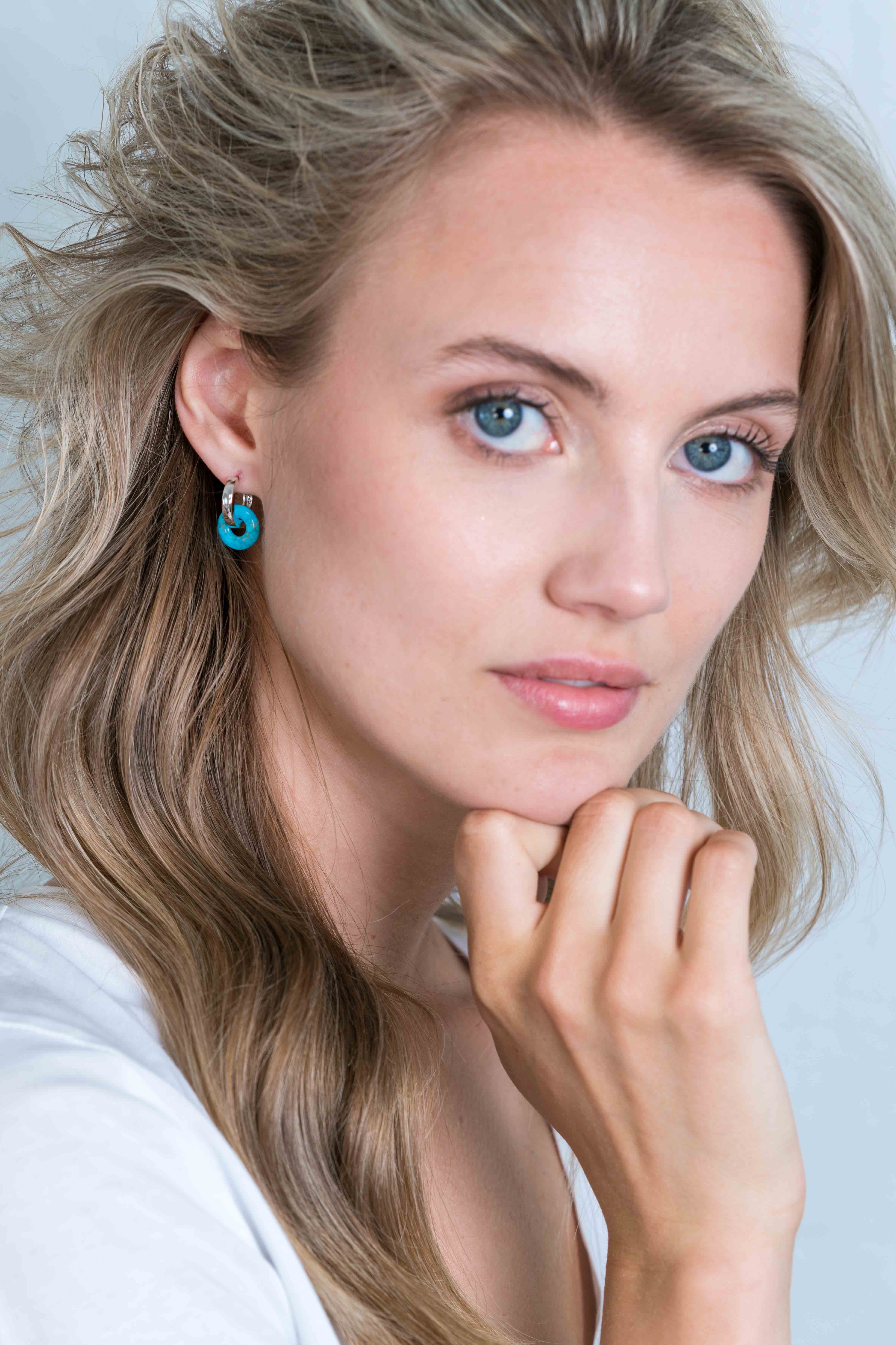 12mm ZINZI Earrings Pendants Round in Turquoise Howlite ZICH2274T (excl. hoop earrings)