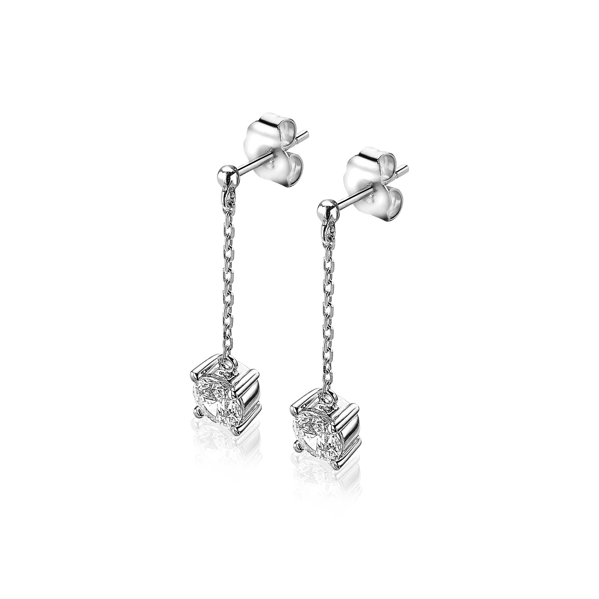 25mm ZINZI Sterling Silver Stud Earrings Dangling Prong Setting White Zirconia ZIO1750