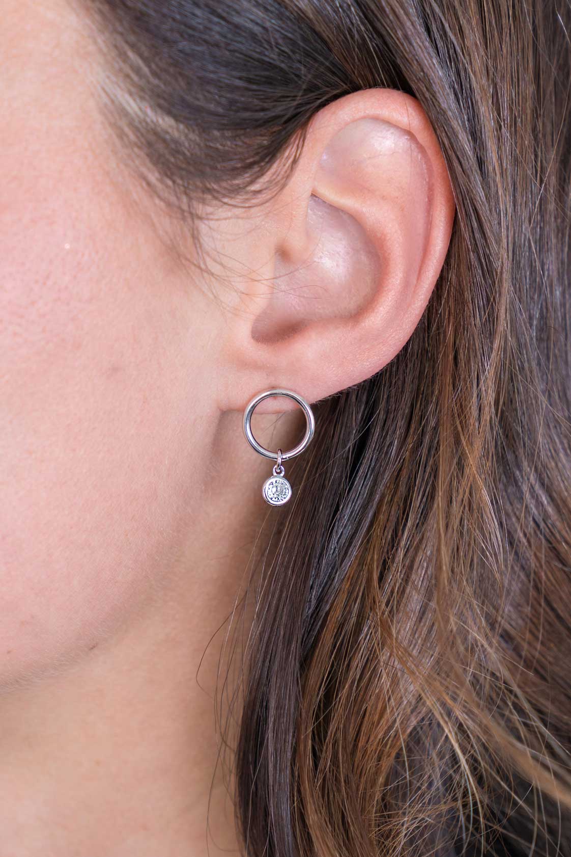 13mm ZINZI Sterling Silver Stud Earrings Open Circle with White Zirconia Charm ZIO2200