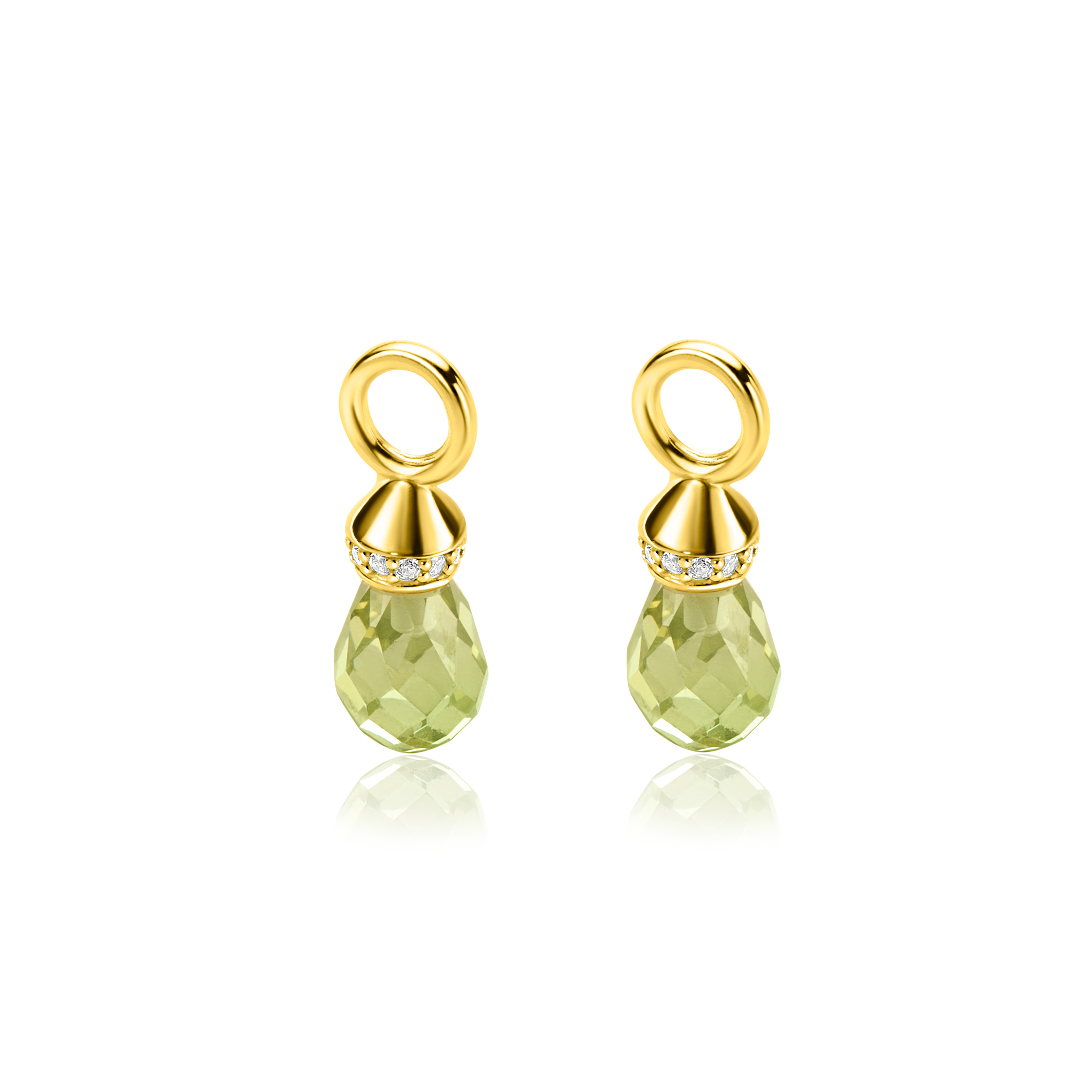 17mm ZINZI Gold Plated Sterling Silver Earrings Pendants in Pear-shape Green Peridot and White Zirconias ZICH2429 (excl. hoop earrings)