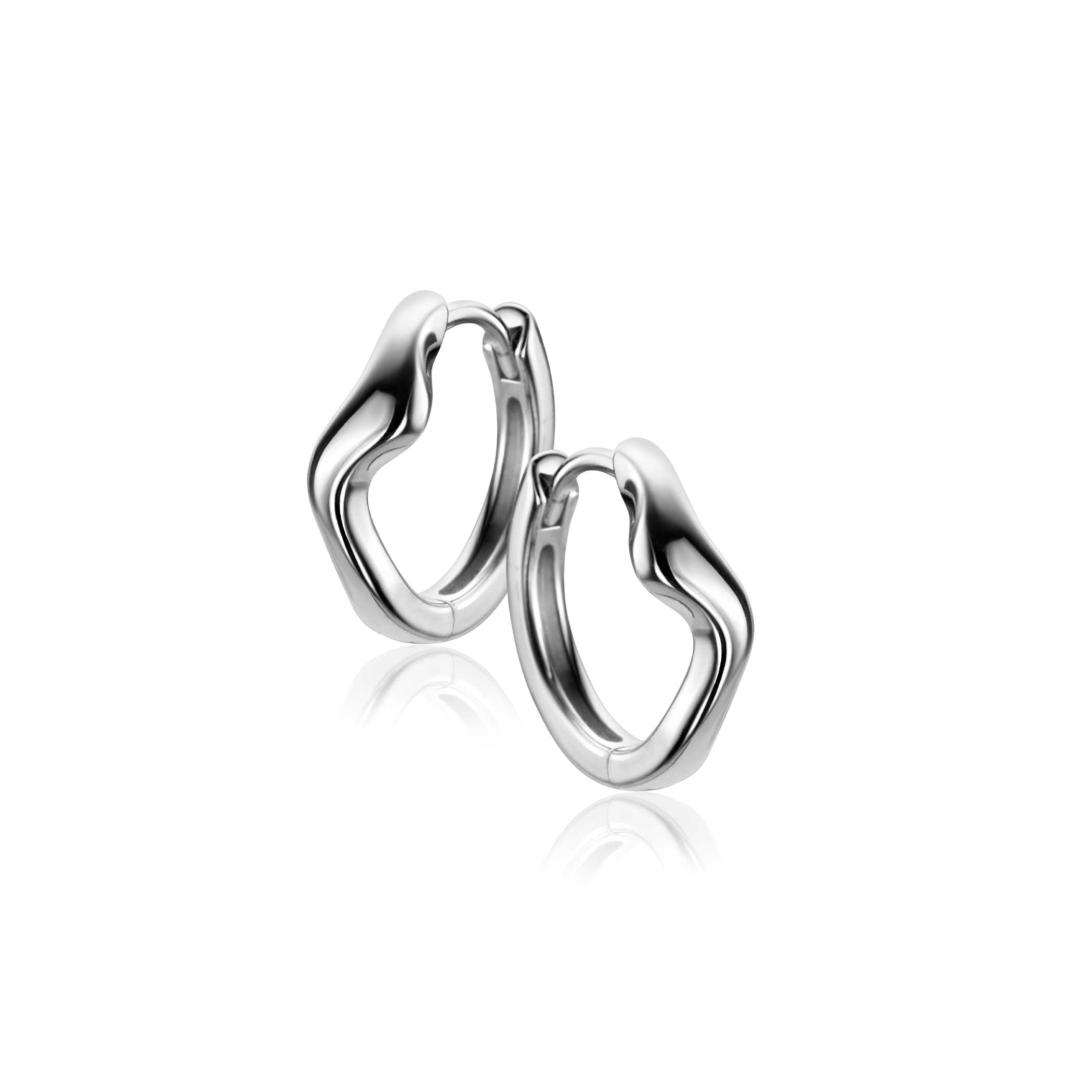 15mm ZINZI silver hoops organically shaped with luxury hinge closure ZIO2627