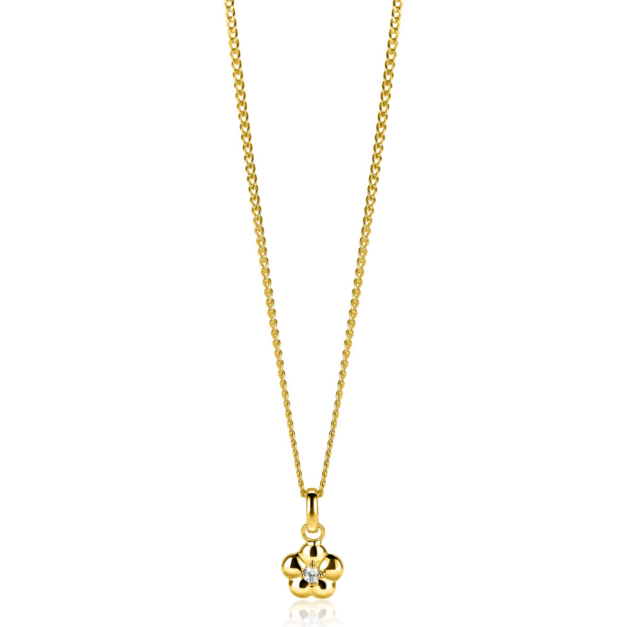 16mm ZINZI gold plated silver flower pendant, set with white zirconia ZIH2620 (without necklace)