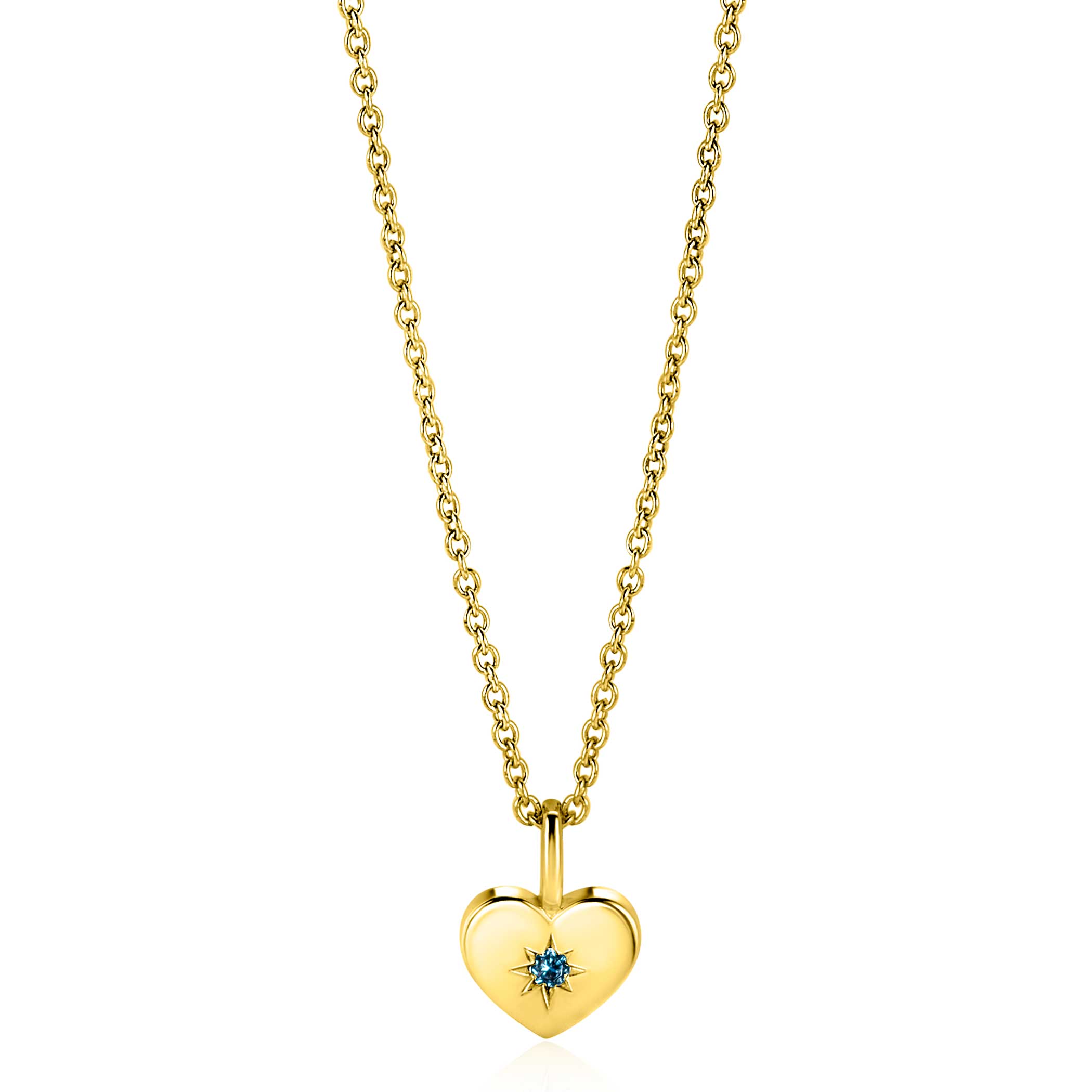 MARCH Pendant 12mm Gold Plated Heart Birthstone Blue Aquamarine Zirconia (excl. necklace)