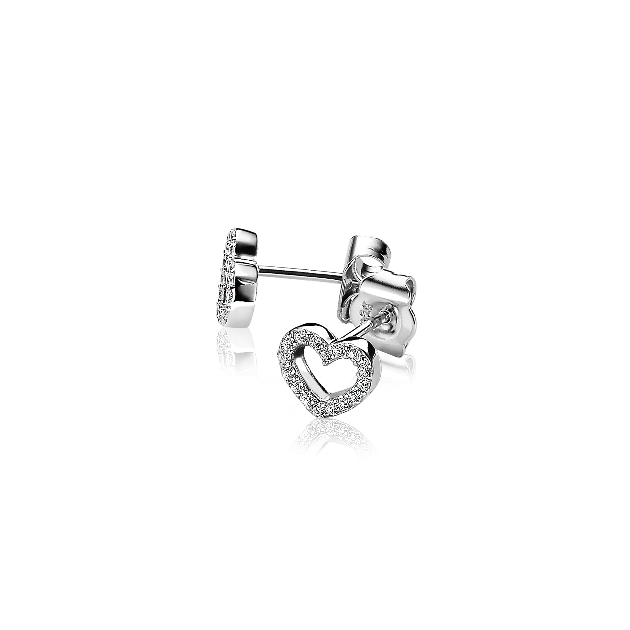 ZINZI Sterling Silver Stud Earrings Heart White ZIO1098