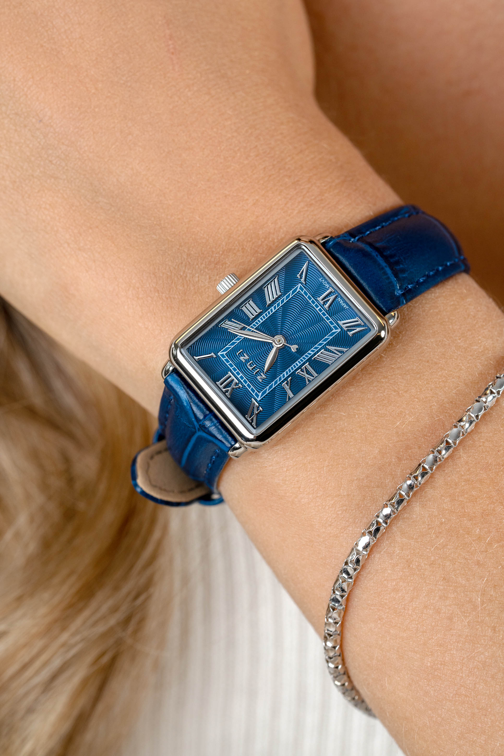 ZINZI Elegance Watch Blue Dial and Rectangular Case with Blue leather Strap 28mm  ZIW1955B