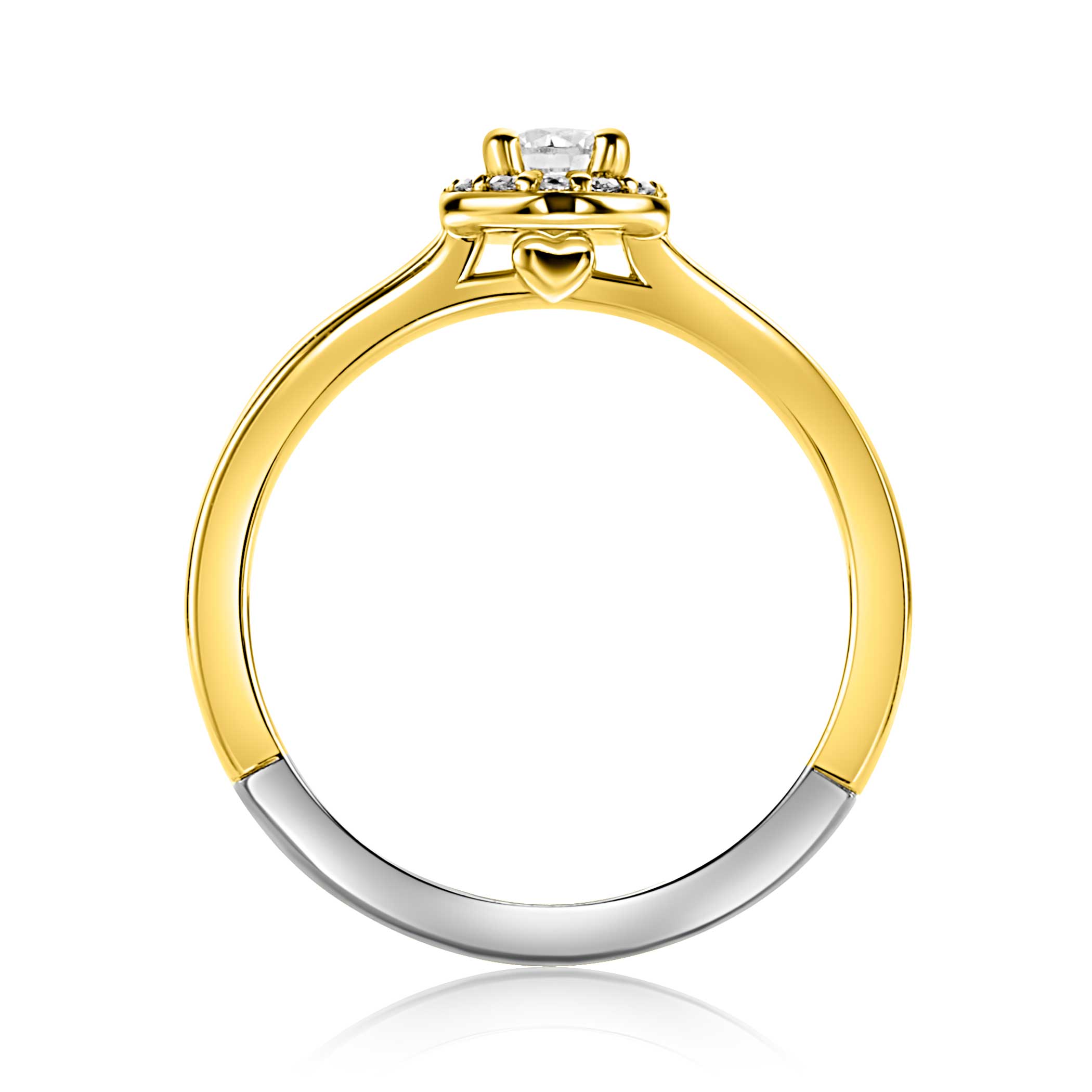 ZINZI gold-plated silver entourage engagement ring set with white zirconia and a small heart on the side ZIR2697Y