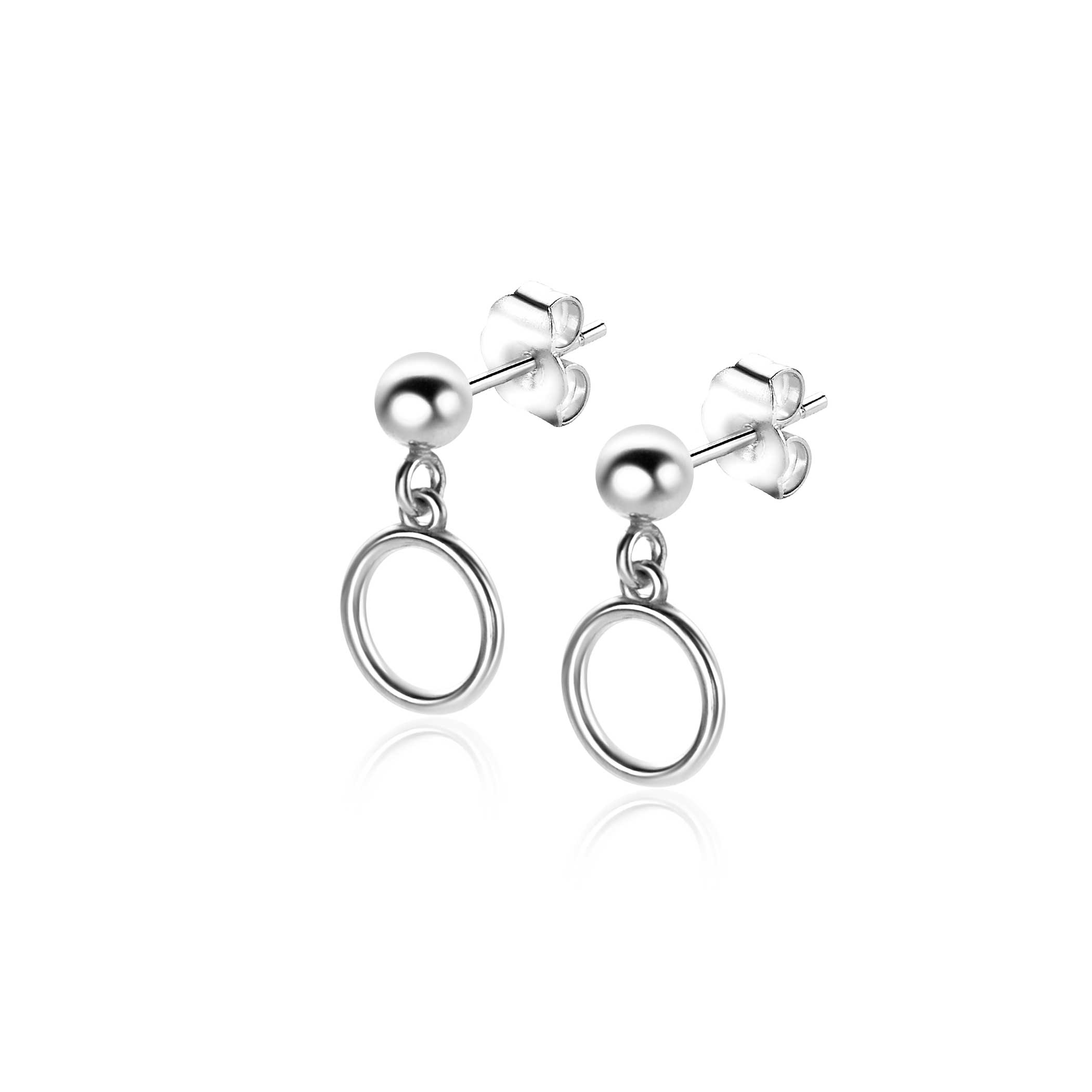 15mm ZINZI Sterling Silver Stud Earrings Bead with Dangling Open Circle 8mm ZIO2523