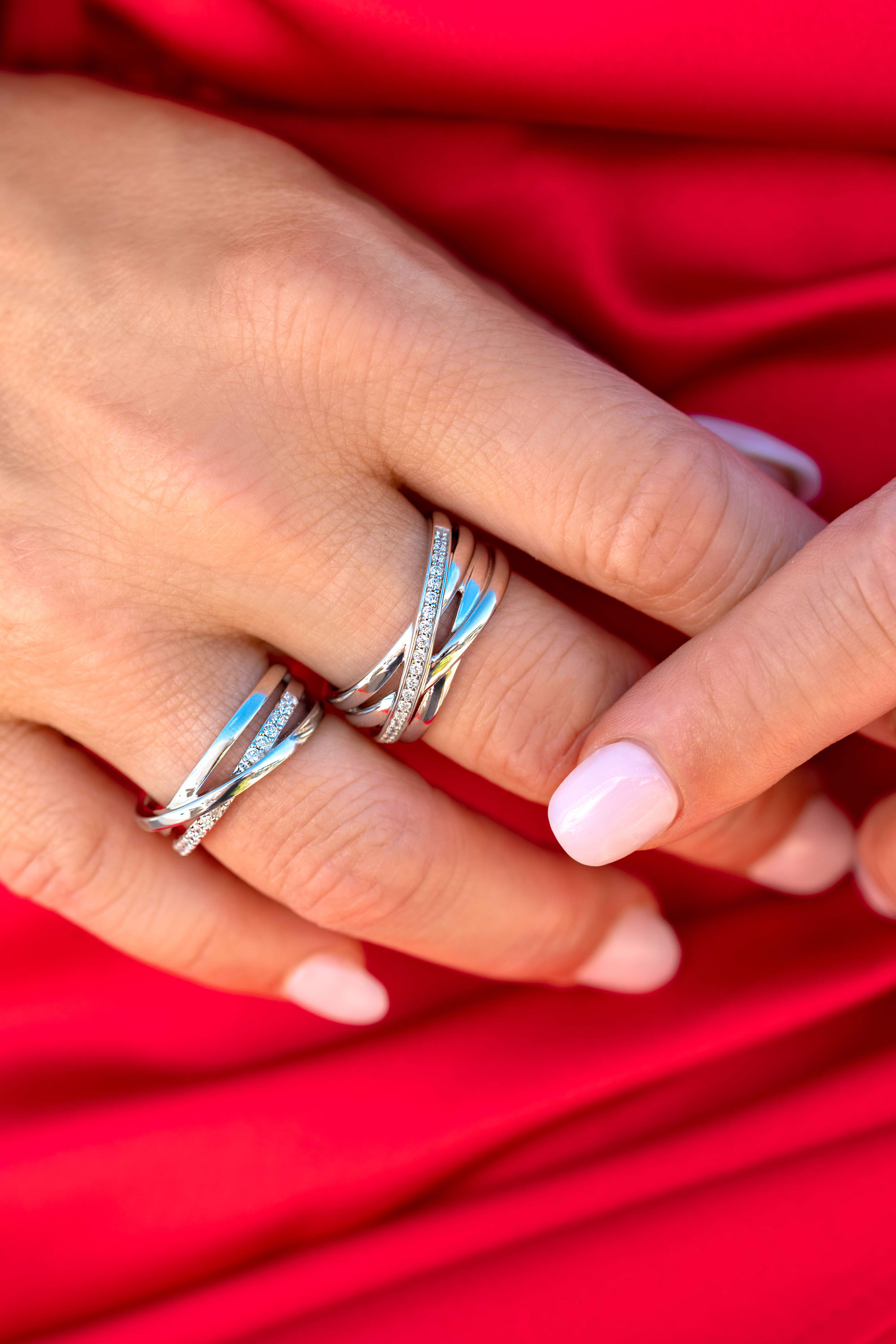 ZINZI Sterling Silver Crossover Ring White ZIR1790