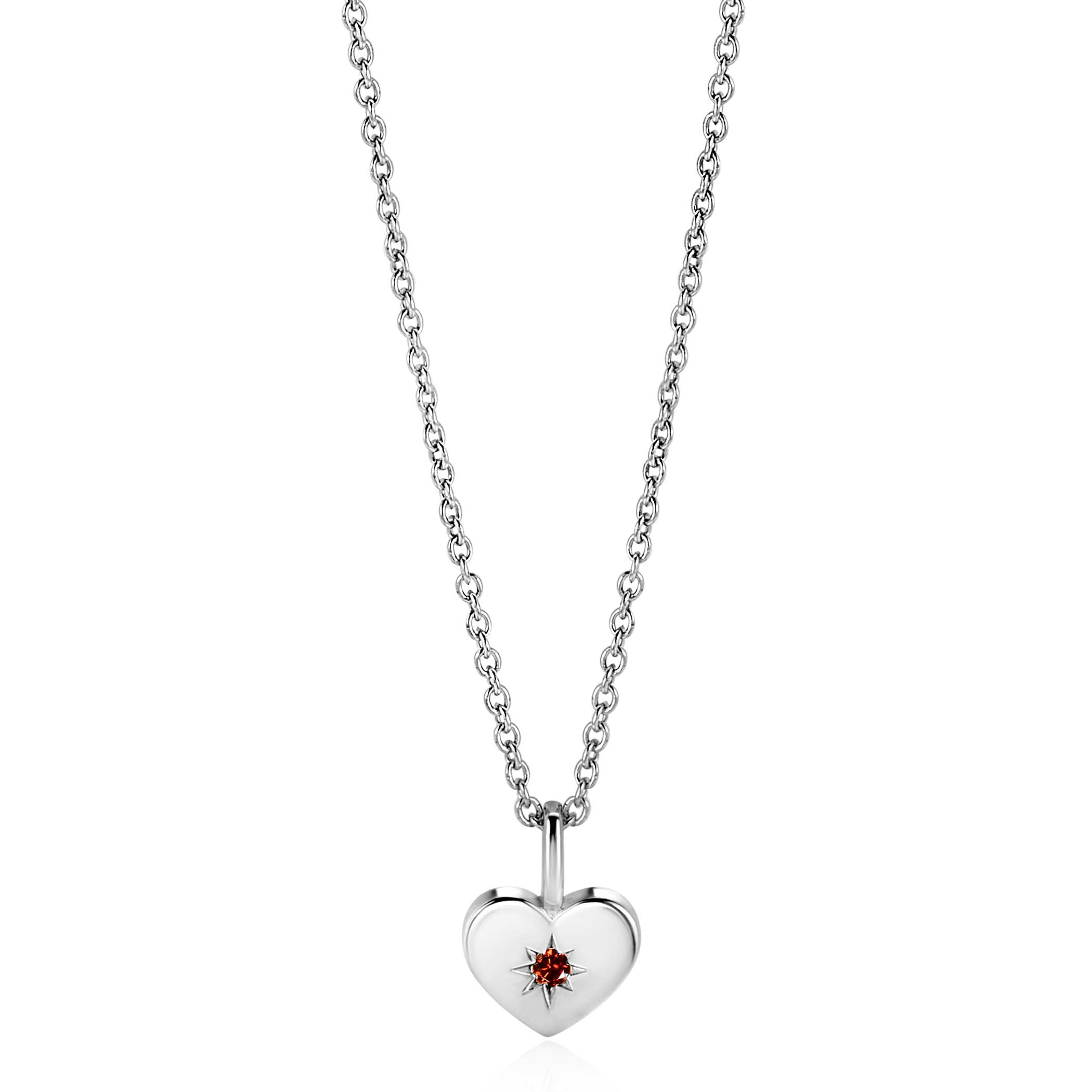 JANUARY Pendant 12mm Sterling Silver Heart Birthstone Red Garnet Zirconia (excl. necklace)