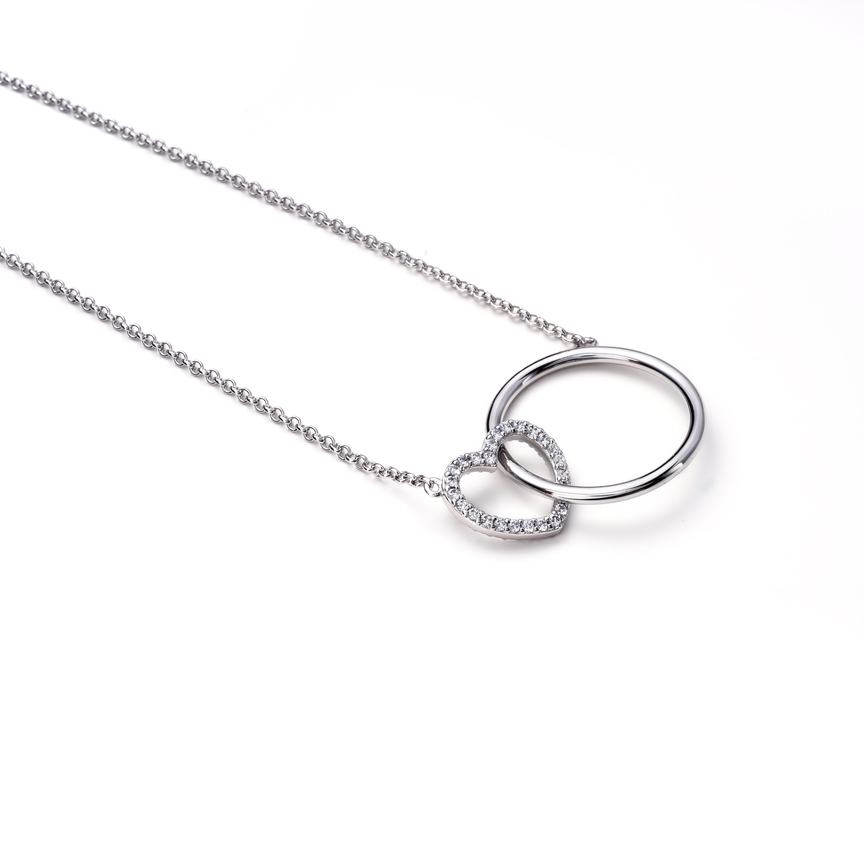 ZINZI Sterling Silver Necklace with Connected Circle and Heart White Zirconias 45cm ZIC1483