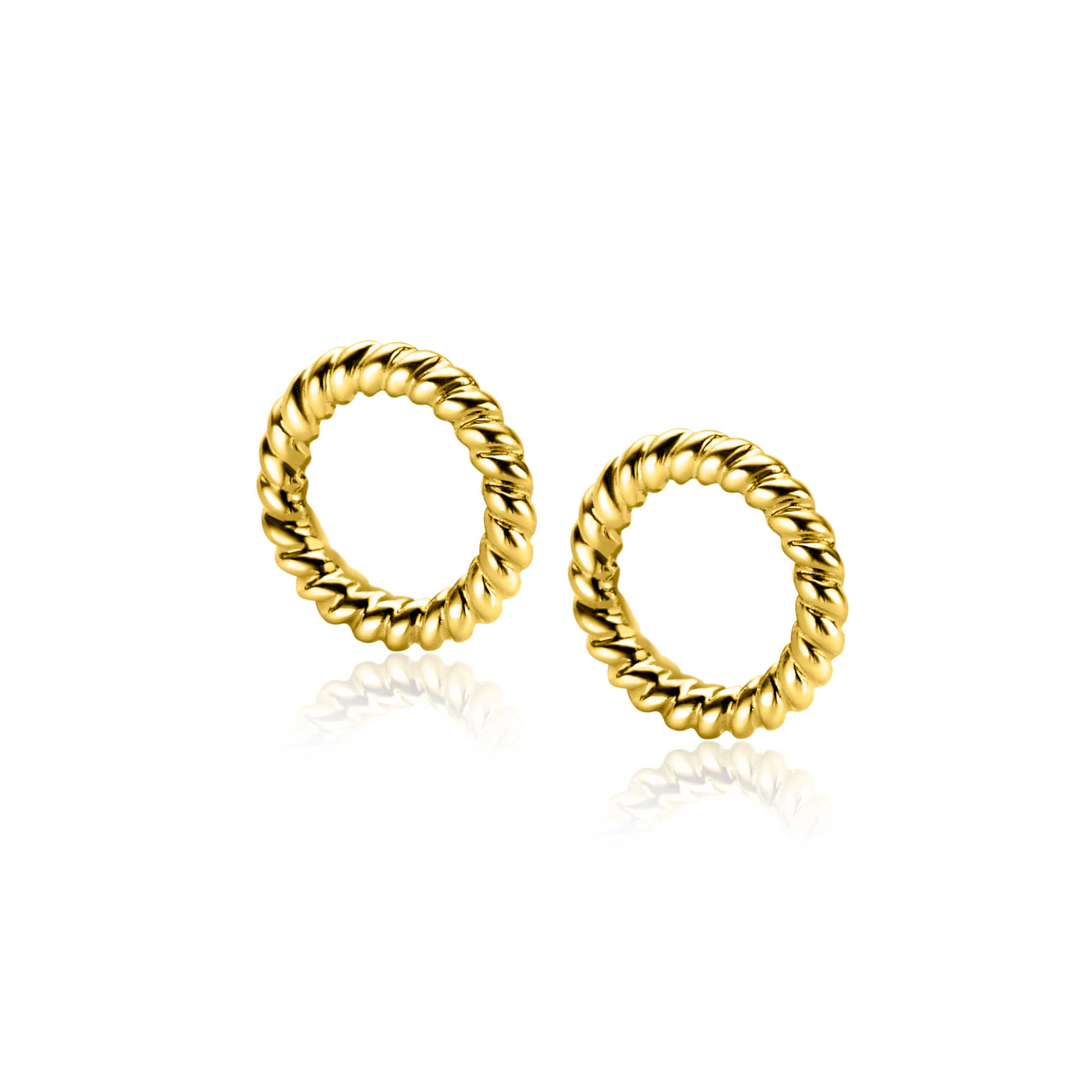 9.5mm ZINZI gold plated silver charm earrings round shape with rope effect ZICH2594G (without hoops earrings)