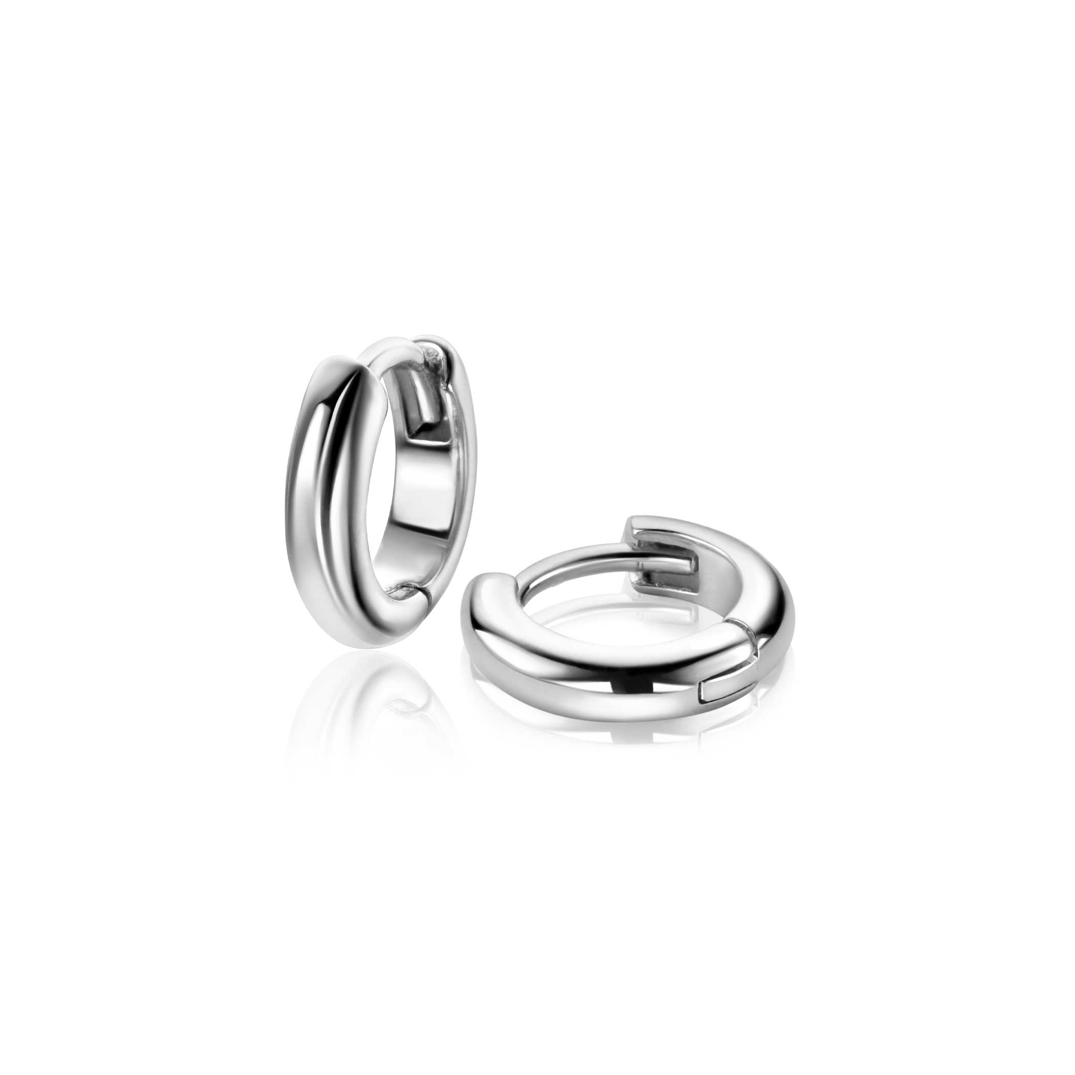 12.5mm ZINZI silver smooth hoops with round tube 3mm with luxury hinge closure ZIO2600