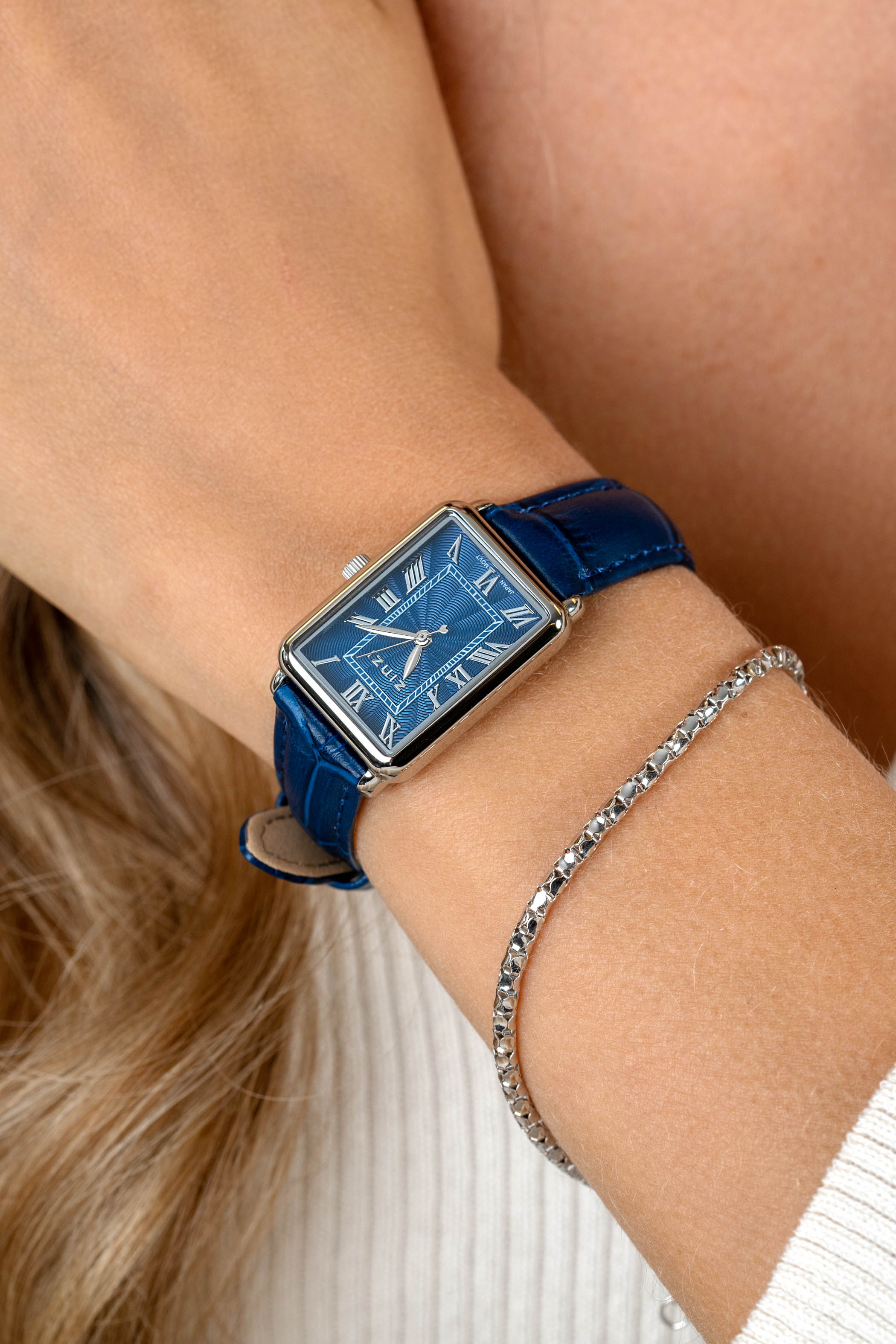 ZINZI Elegance Watch Blue Dial and Rectangular Case with Blue leather Strap 28mm  ZIW1955B