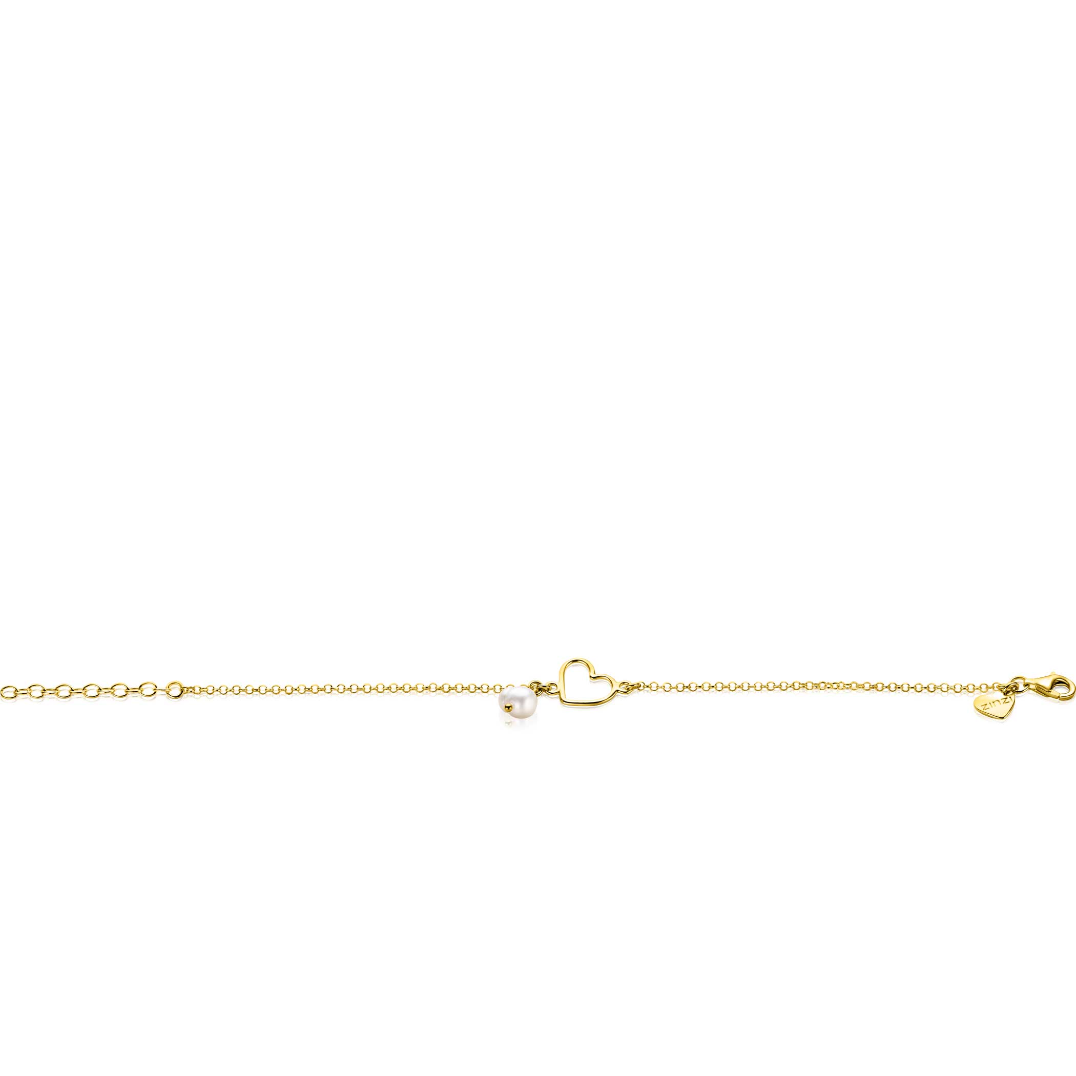 ZINZI gold plated silver bracelet with open heart and dangling white freshwater pearl 16-19cm ZIA2642