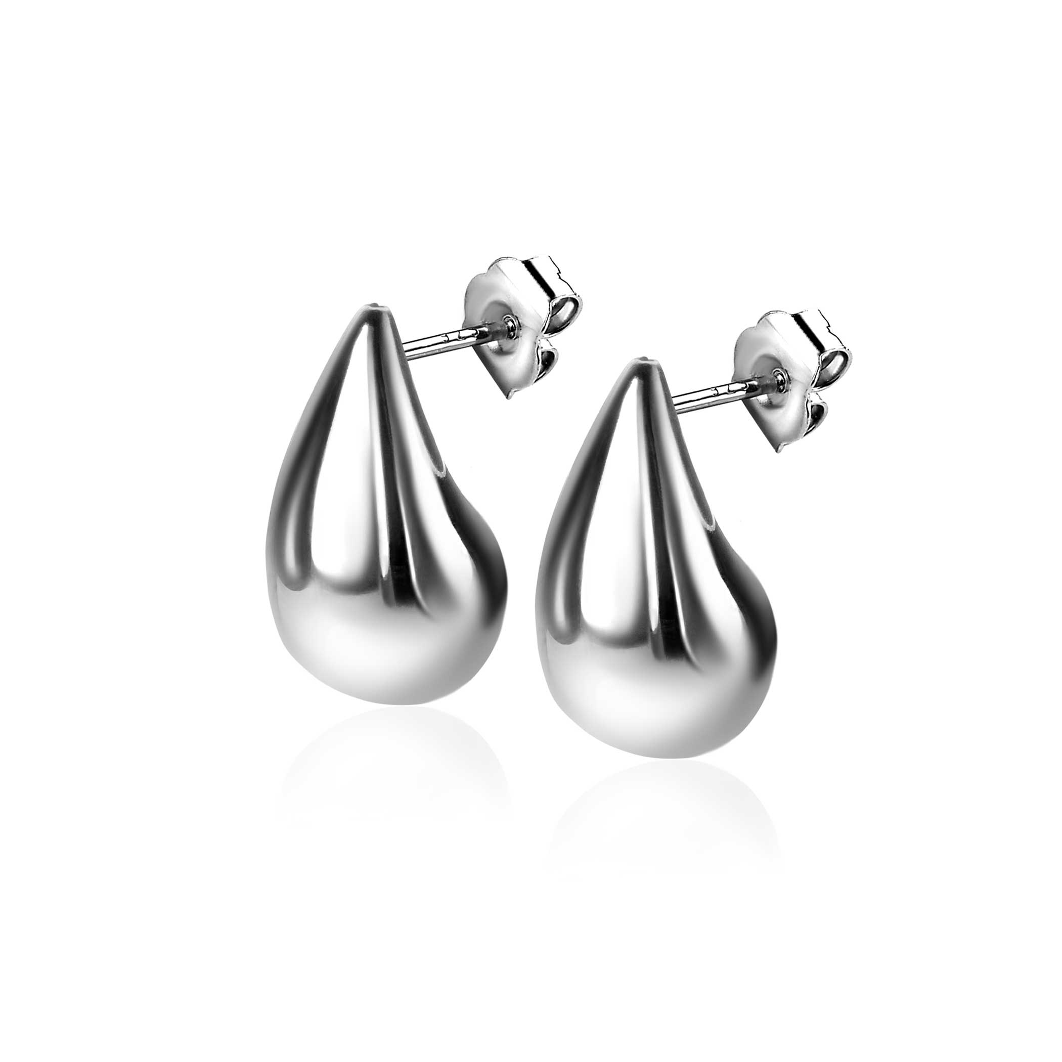 20mm ZINZI silver stud earrings in organic teardrop shape ZIO2589