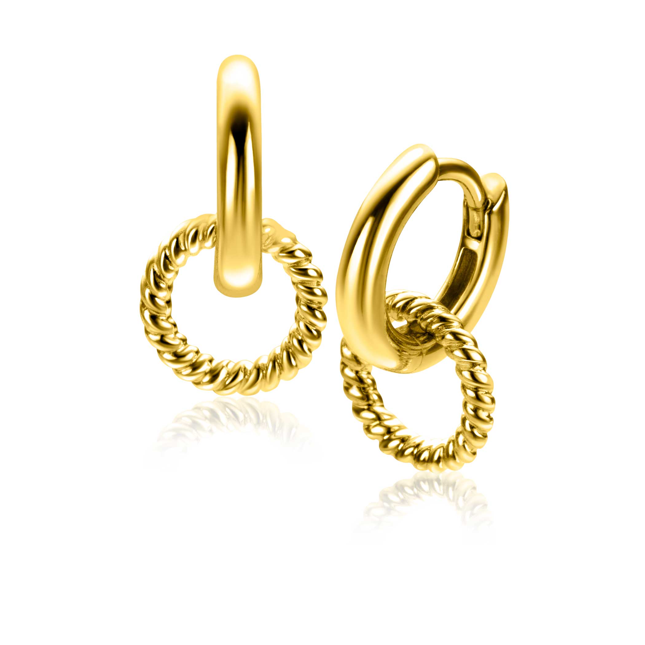 9.5mm ZINZI gold plated silver charm earrings round shape with rope effect ZICH2594G (without hoops earrings)