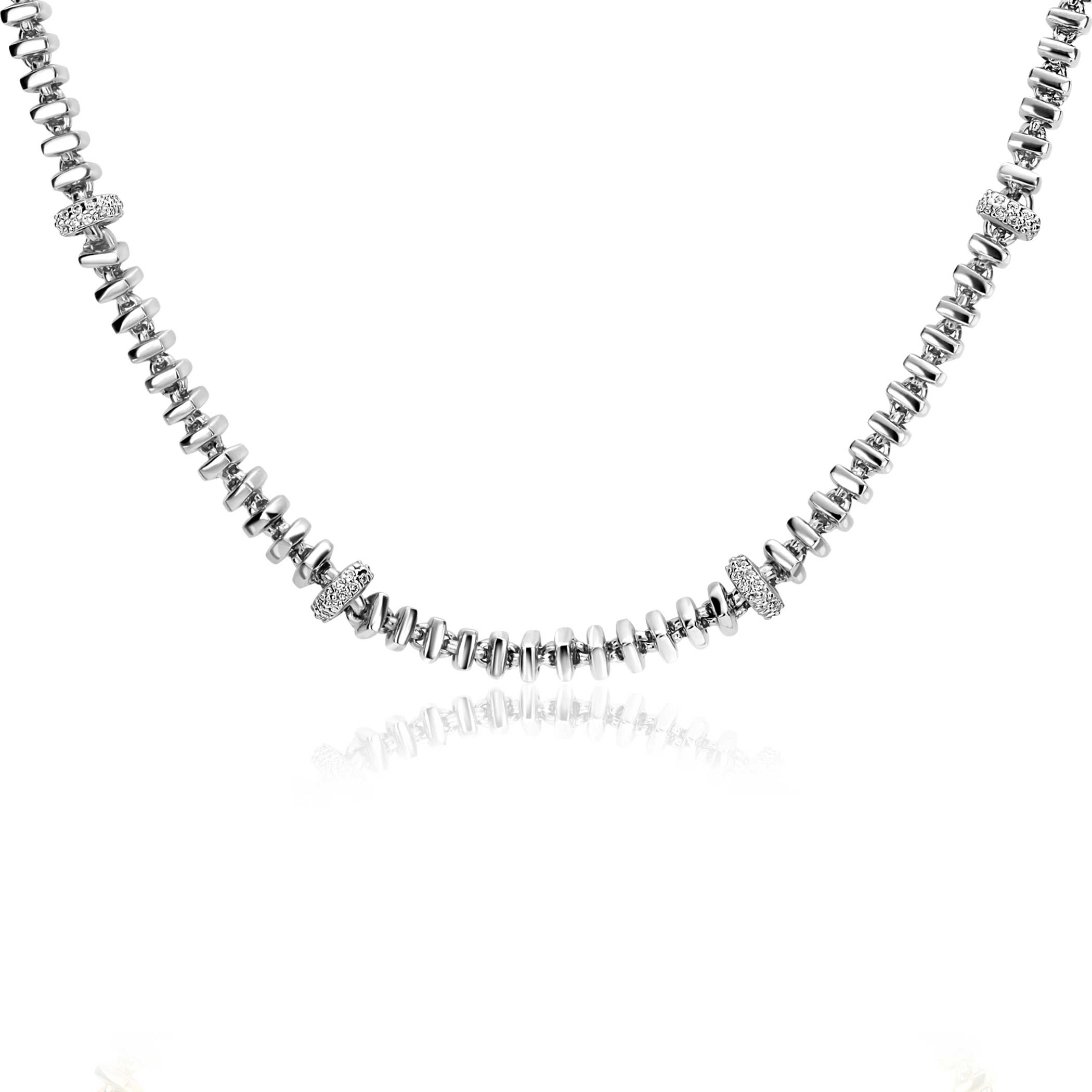 ZINZI silver square link necklace 6mm wide, alternately set with white cubic zirconias 45cm ZIC2678