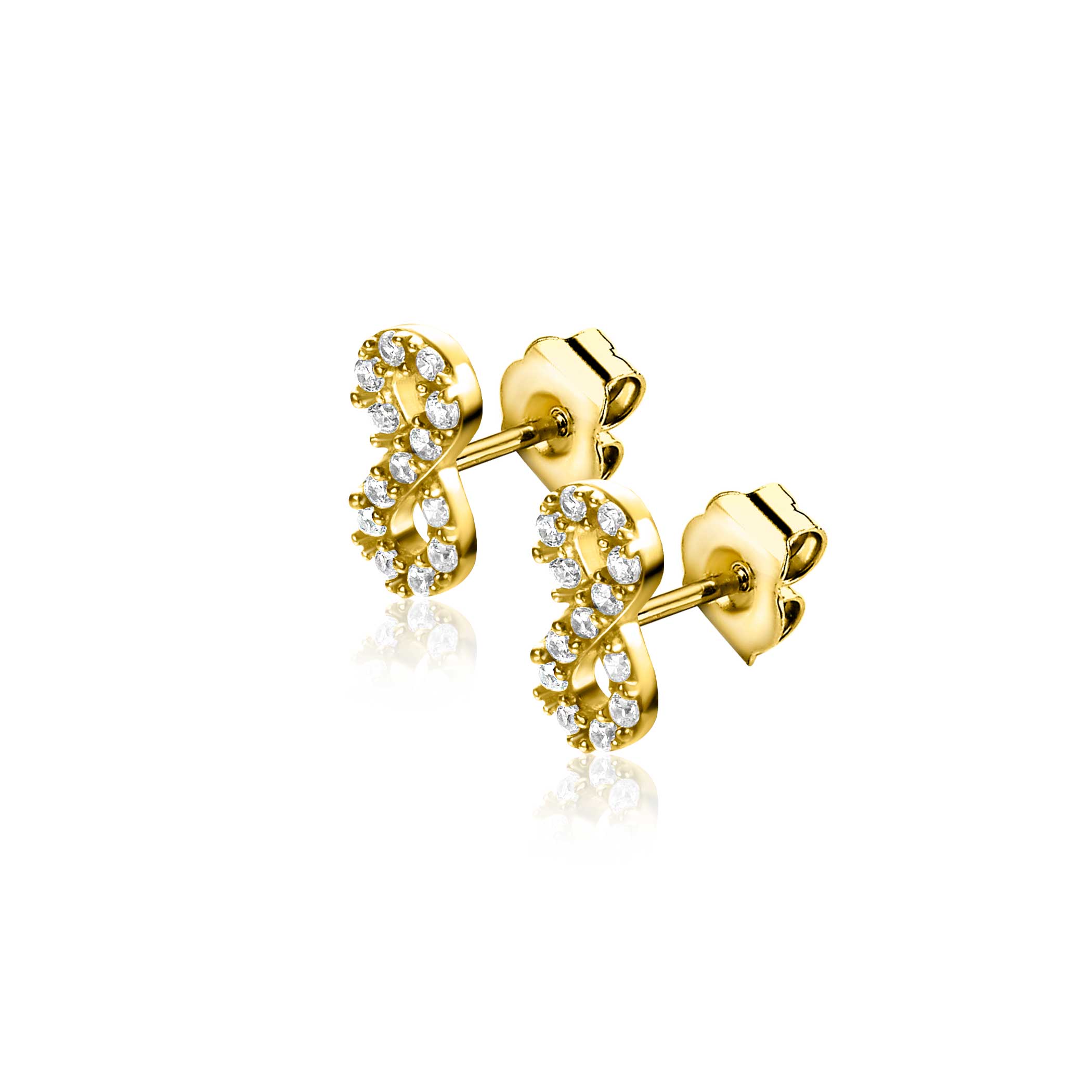 8mm ZINZI gold plated silver stud earrings Infinity set with white zirconia ZIO2597Y