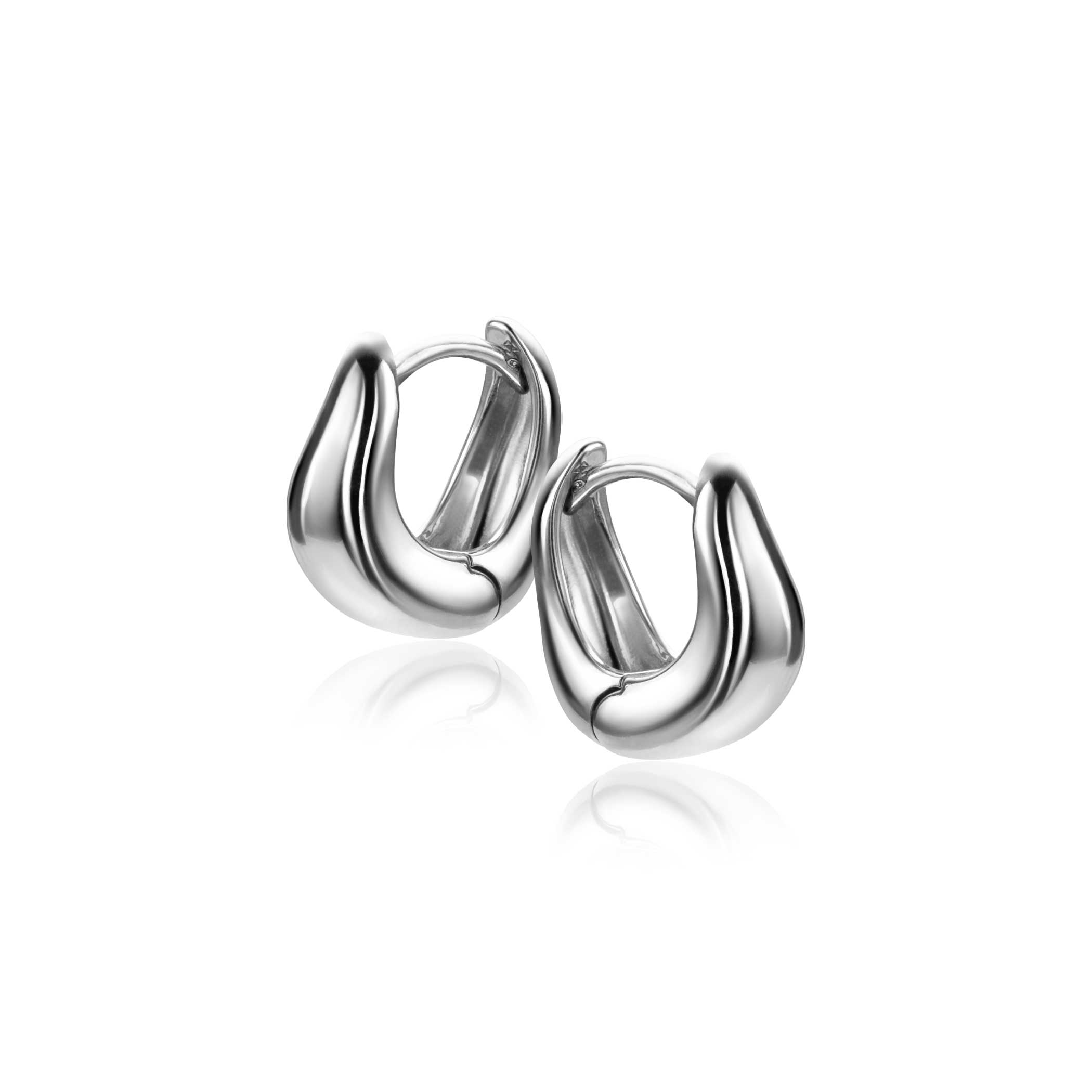 13mm ZINZI silver hoops organically shaped 5.5mm wide with luxury hinge closure ZIO2608